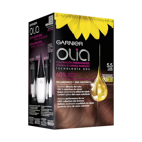 Tinte Permanente Sin Amoníaco Garnier Olia N5.5 Caoba Rojizos y Caobas