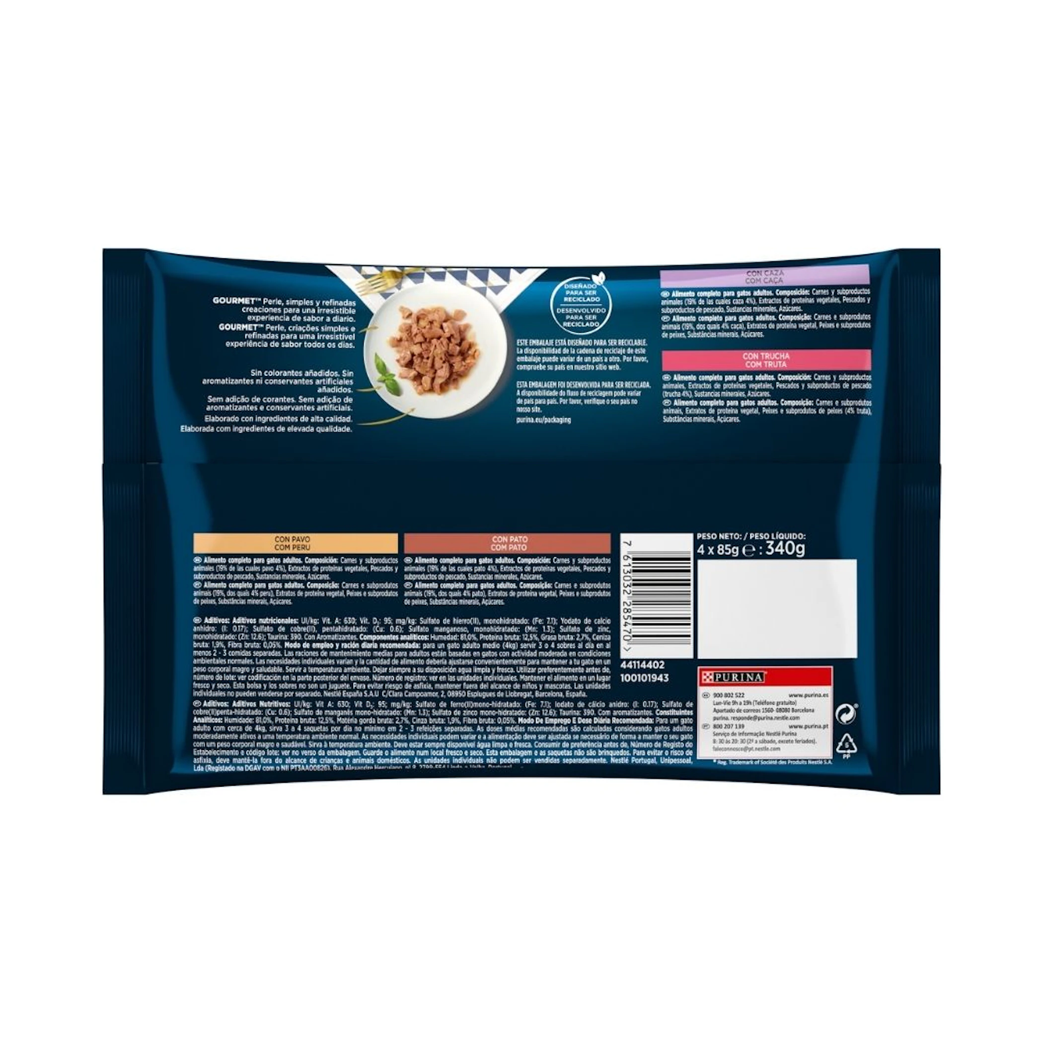 Comida Húmida Gatos Filetes Em Gelatina Gourmet Perle Pack 4X85G