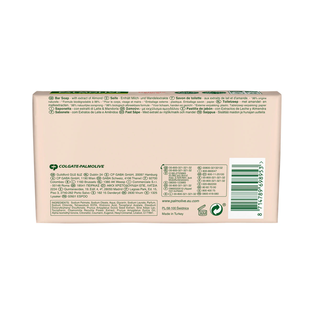Jabón En Pastilla Naturals Almendra Y Leche Palmolive 3 Uds