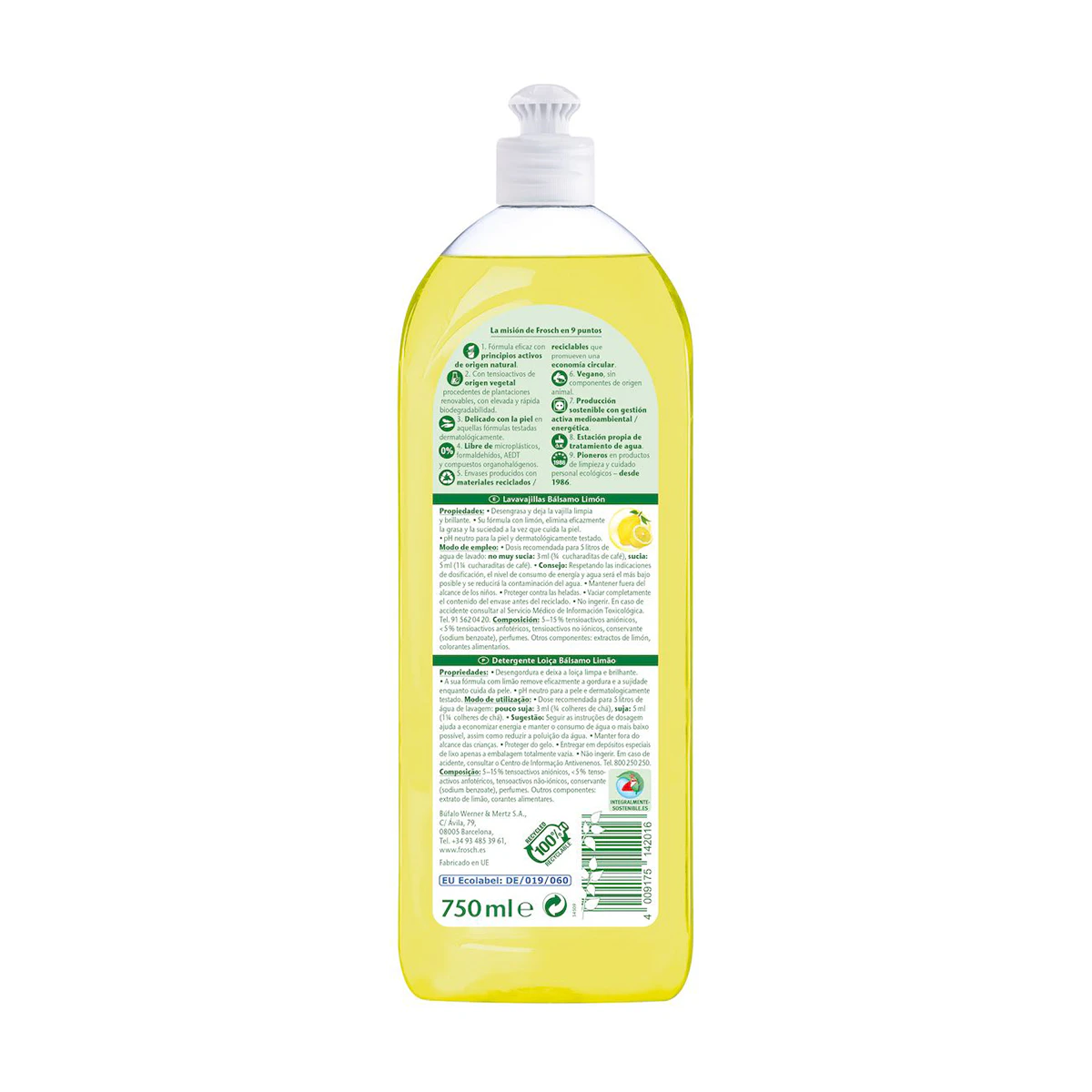 Lavavajillas Bálsamo Limón Frosch 750Ml