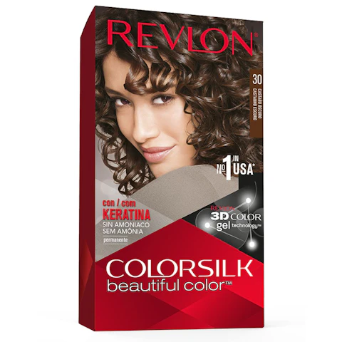 Tinte Permanente Sin Amoníaco Colorsilk Revlon N30 Castaño Oscuro Castaños y Morenos