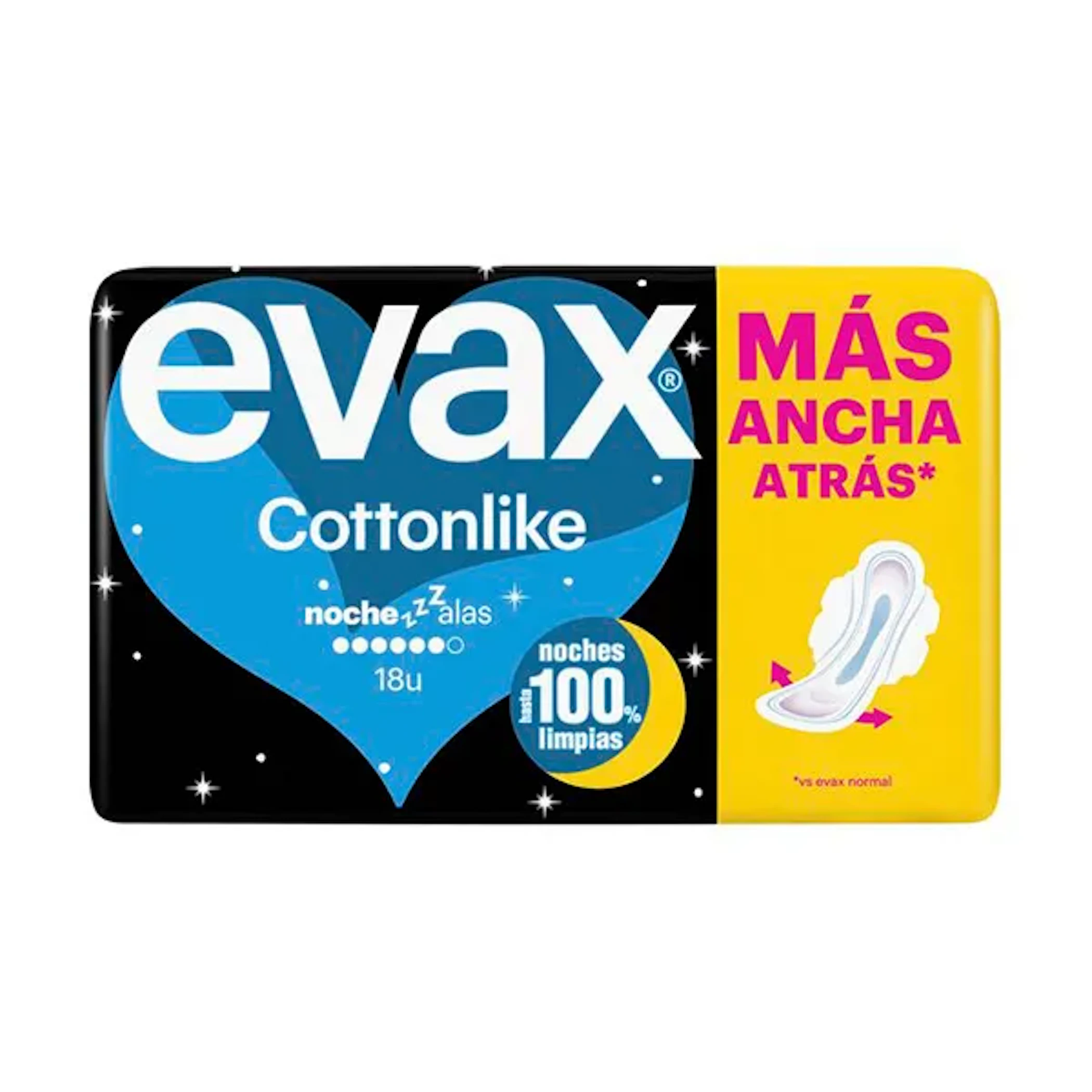 Compresas Con Alas CottonLike Noche Evax 18 Uds 0