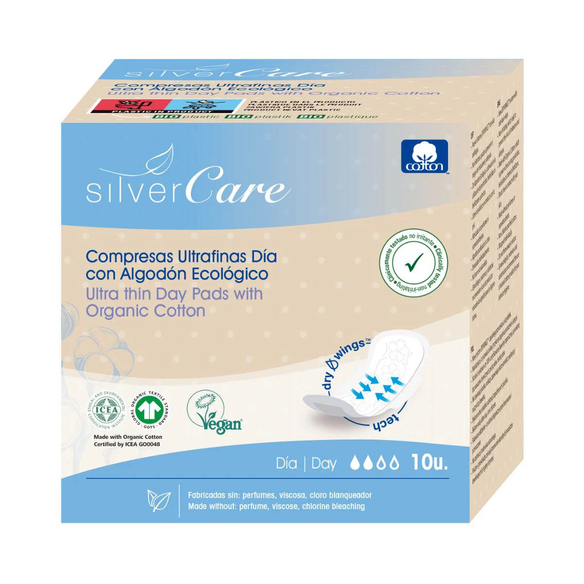 Pensos Higiénicos Com Abas Eco Ultrafina Silvercare 10 Unid.