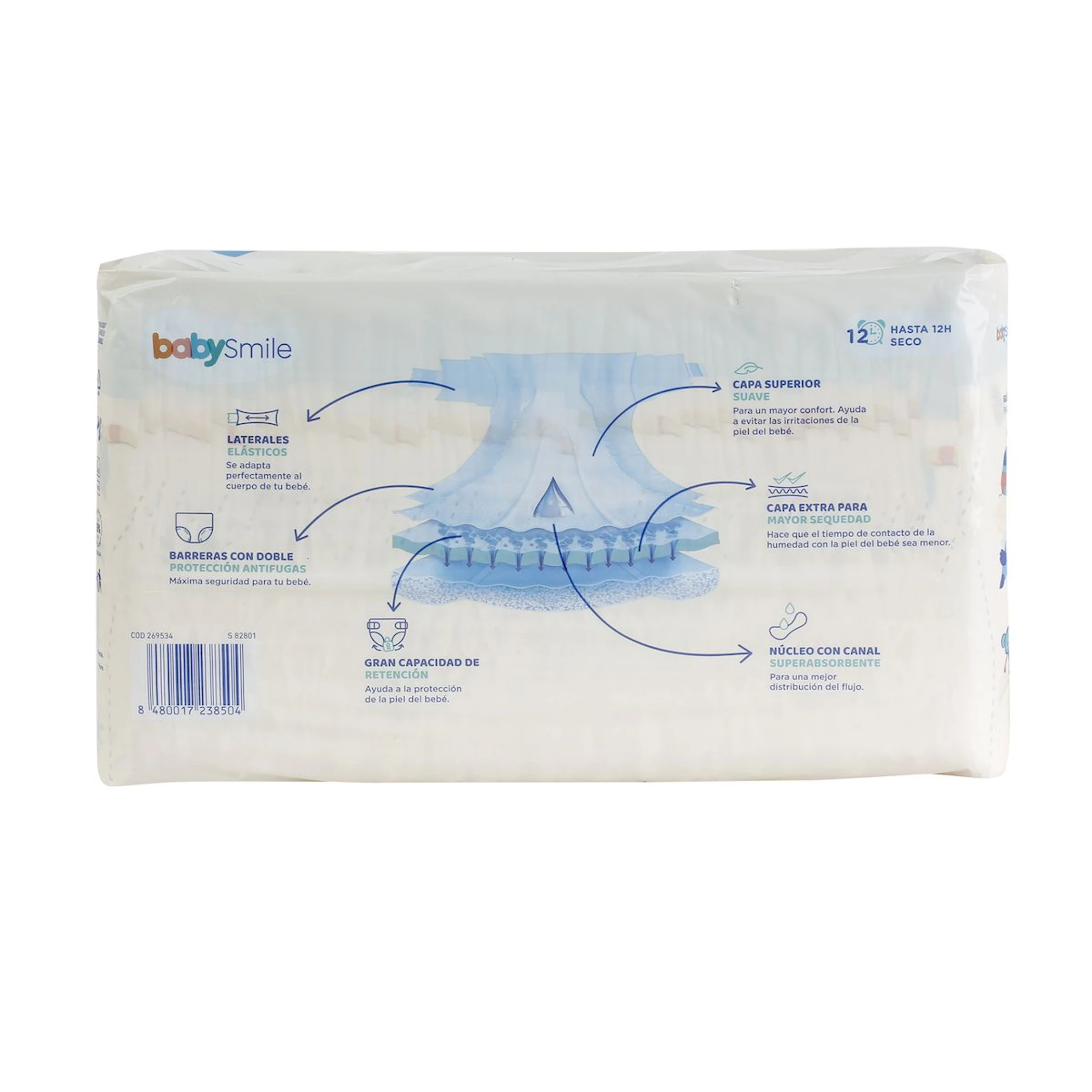 Fraldas Tamanho 3 (4-9 Kg) BabySmile 56 unid.