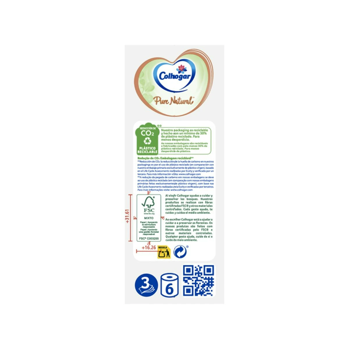 Papel Higiénico Pure Natural Colhogar 6 Uds