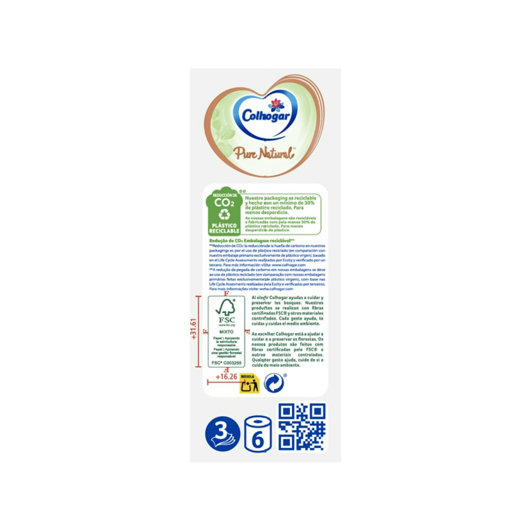 Papel Higiénico Pure Natural Colhogar 6 Uds