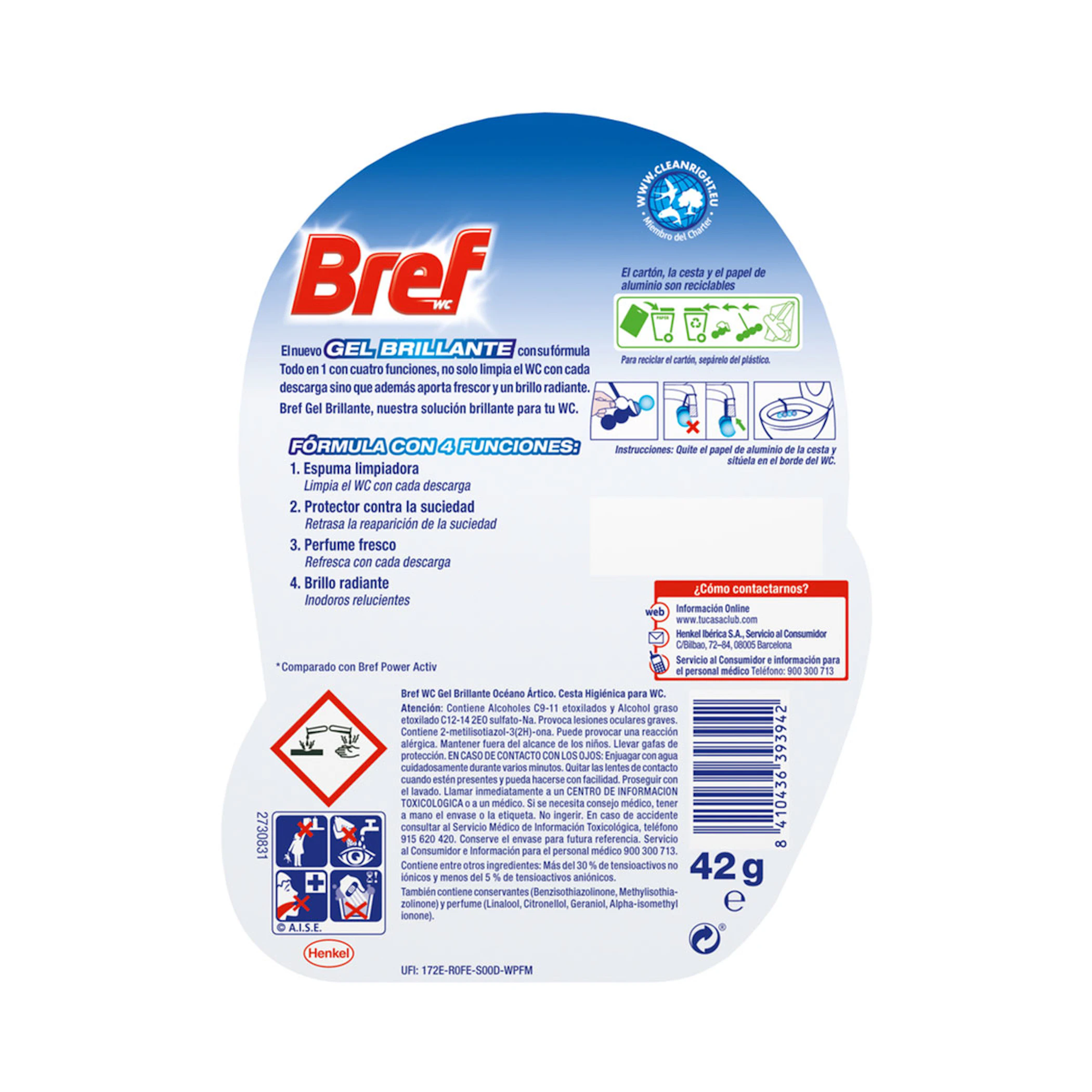Desinfectante WC Colgador Gel Brillante Océano Ártico Bref