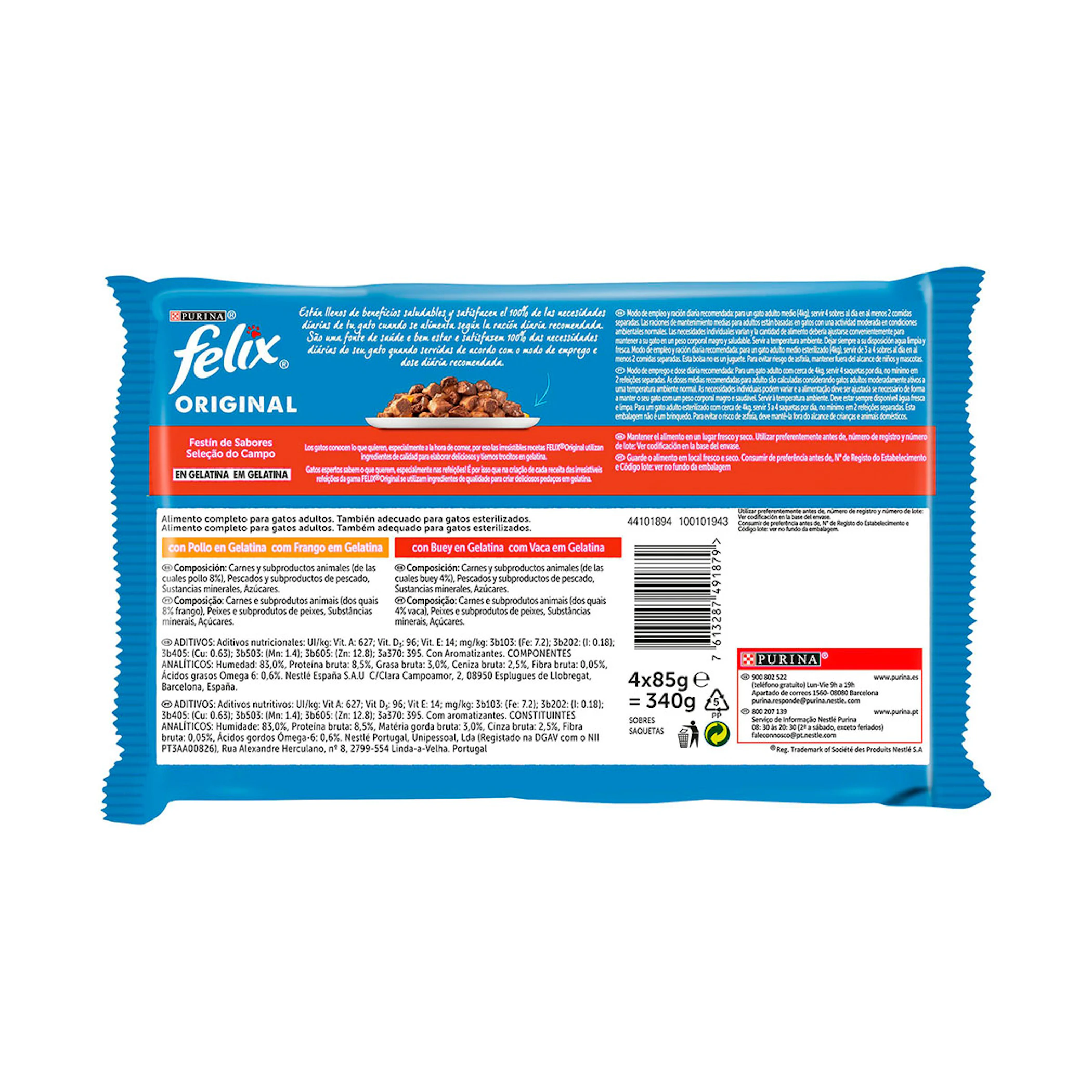 Comida Húmeda Gatos Festín De Sabores Gelatina Felix Original Pack 4x48G