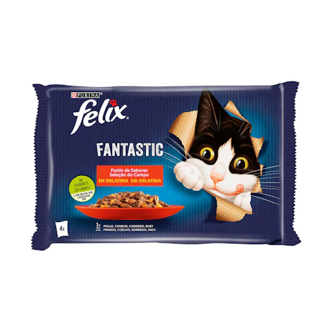 Comida Húmeda Gatos Festín De Sabores Gelatina Felix Fantastic Pack 4x48G