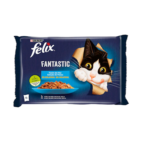 Comida Húmeda Gatos Festín Del Mar Gelatina Felix Fantastic Pack 4x48G