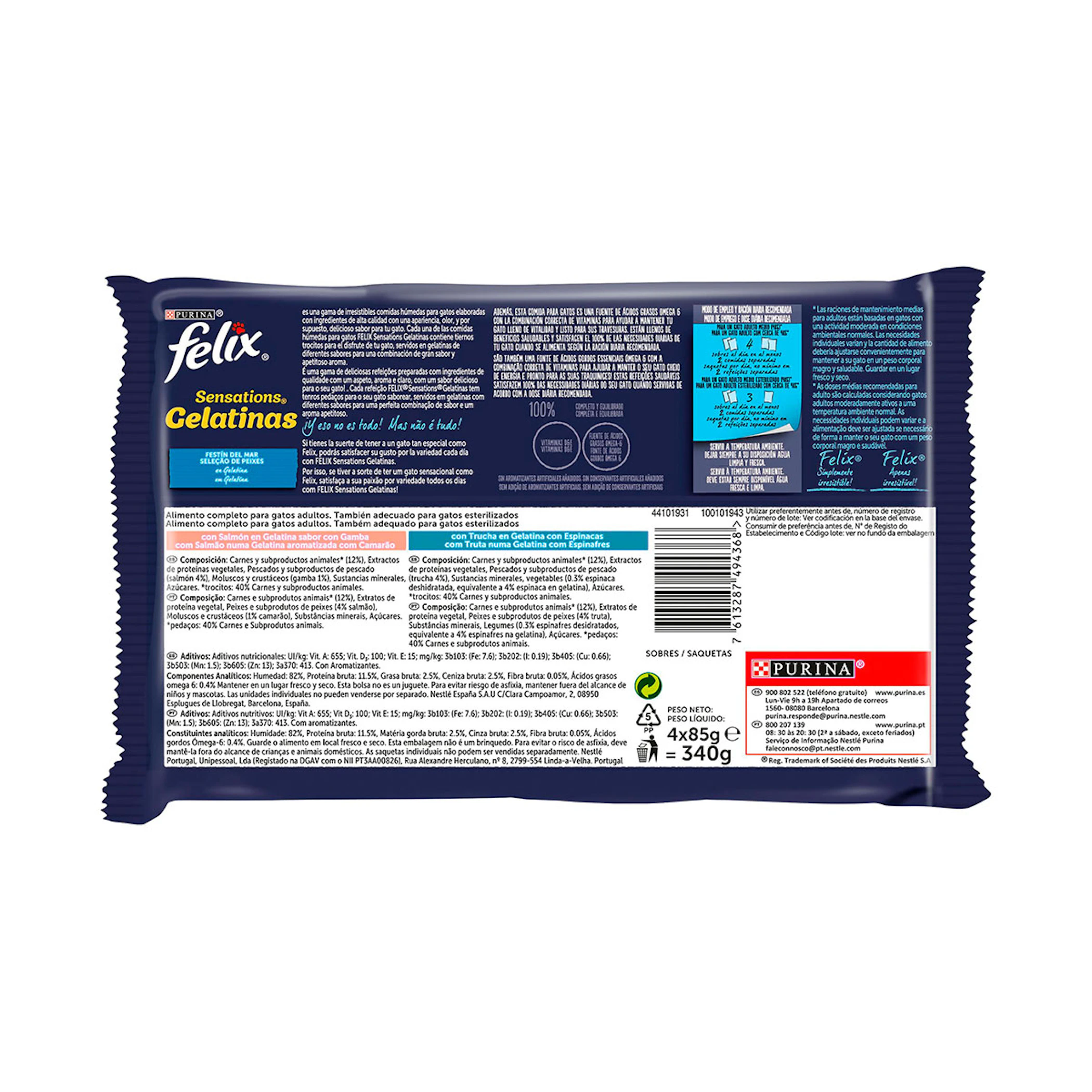 Comida Húmeda Gatos Festín Del Mar Gelatina Felix Sensations Pack 4x48G