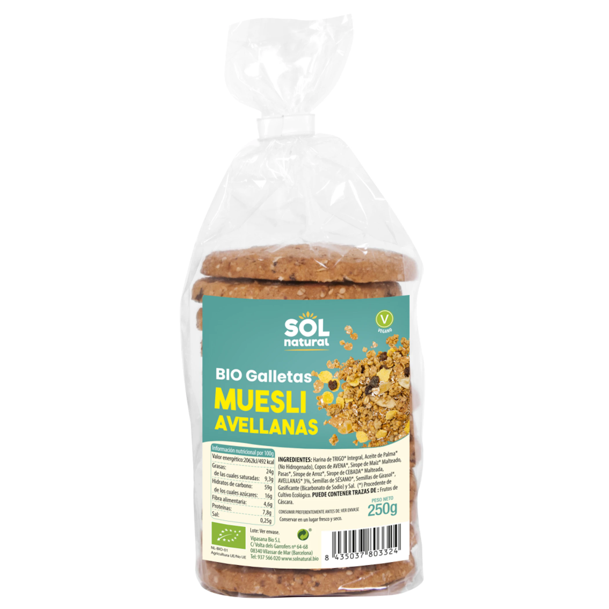 Bolachas de Muesli com Avelãs Bio Solnatural 250 G 0