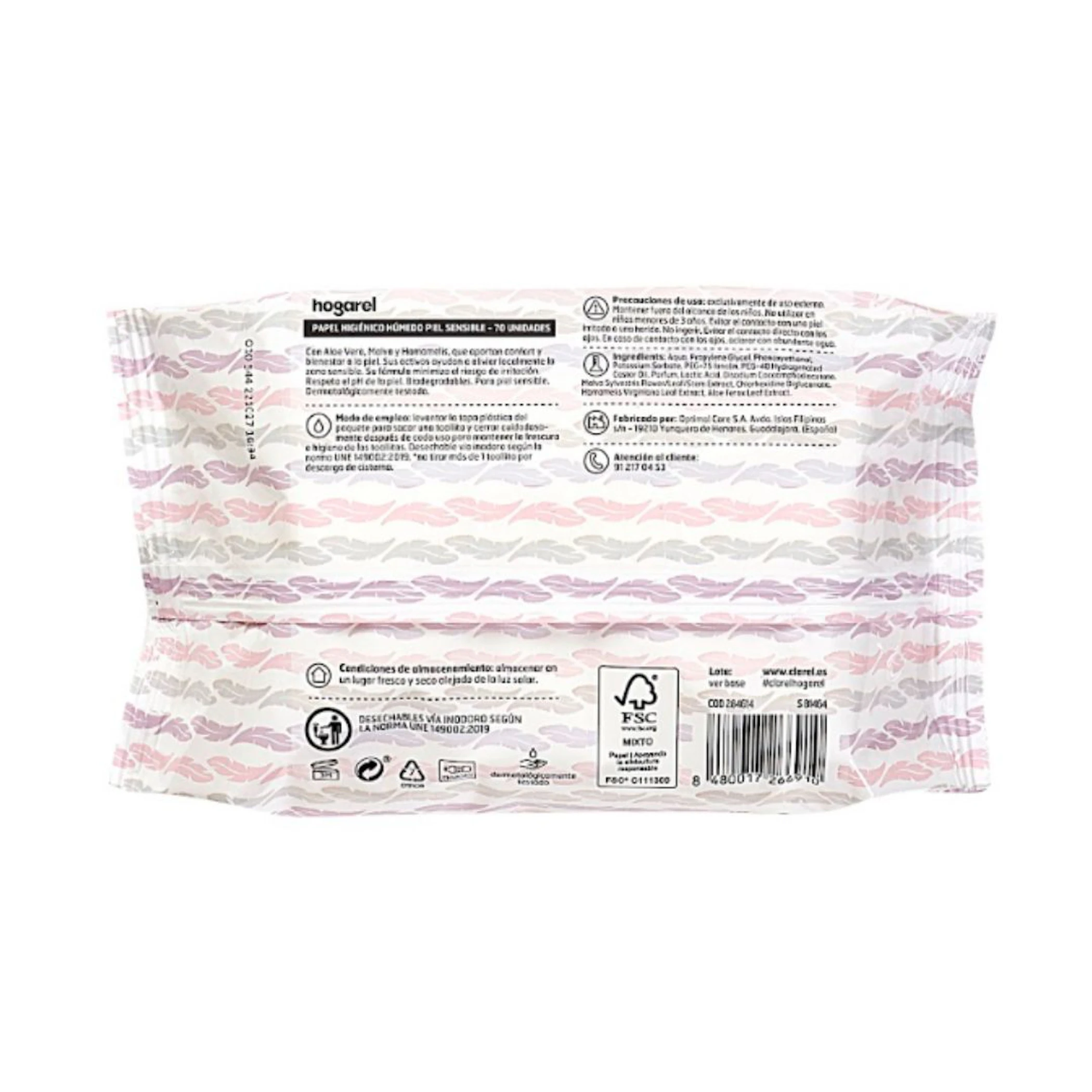 Papel Higiénico Húmido Pele Sensível Hogarel 70 unid.