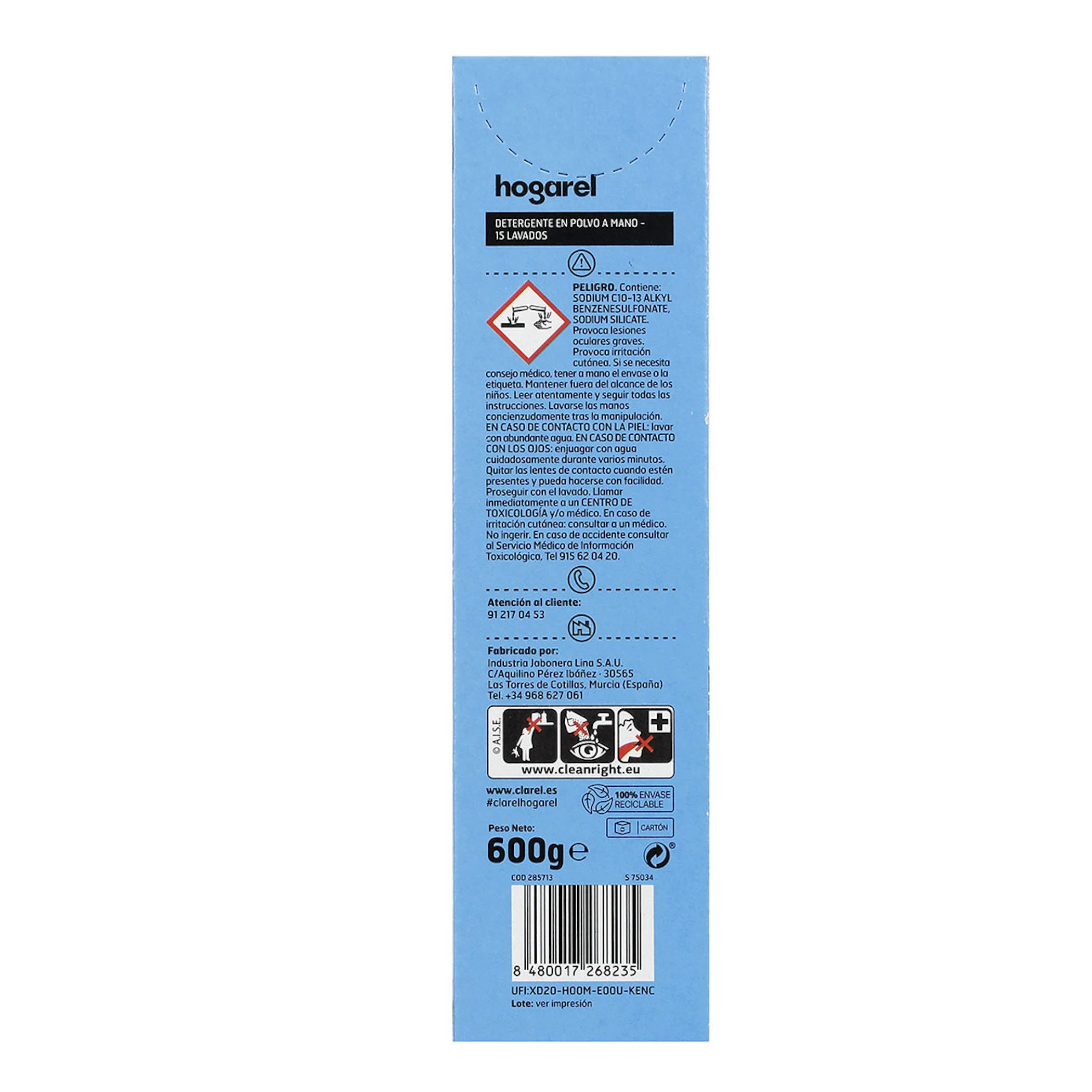 Detergente En Polvo A Mano Hogarel 15 Lv