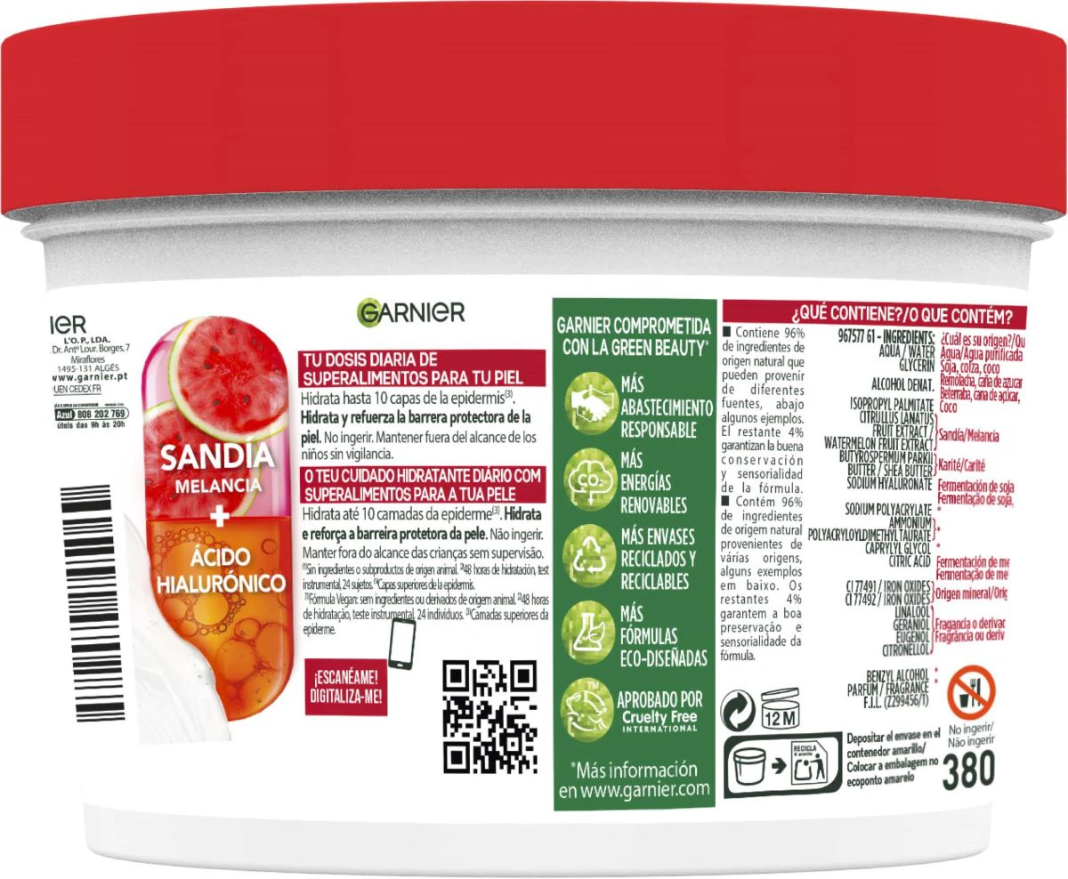 Gel-Crema Body SuperFood Hidratante Sandía Garnier 380Ml