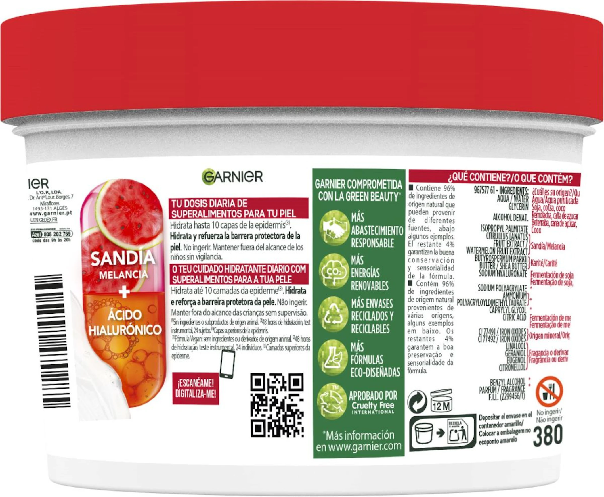 Gel-Crema Body SuperFood Hidratante Sandía Garnier 380Ml