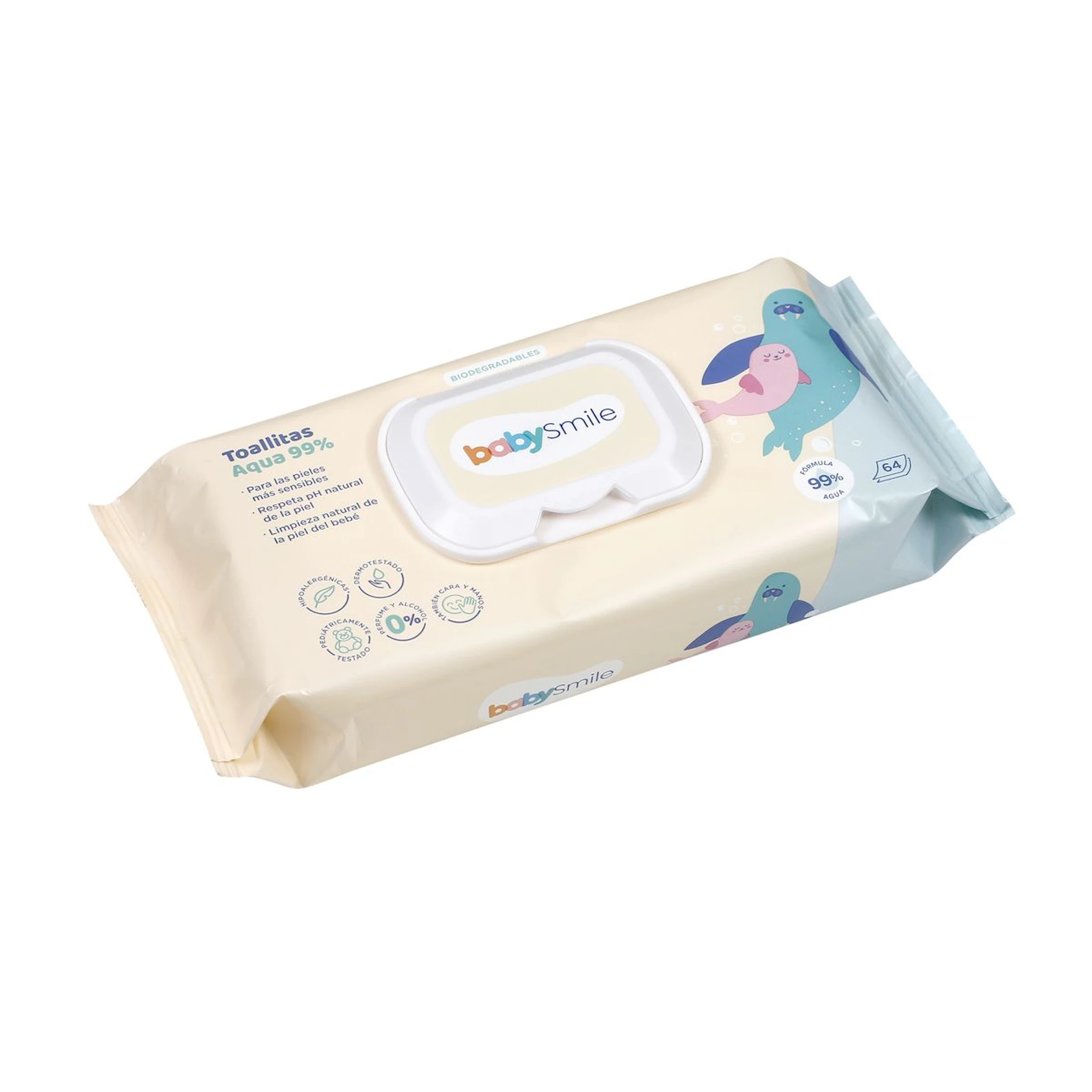 Toalhitas Aqua 99% BabySmile 64 Unid.