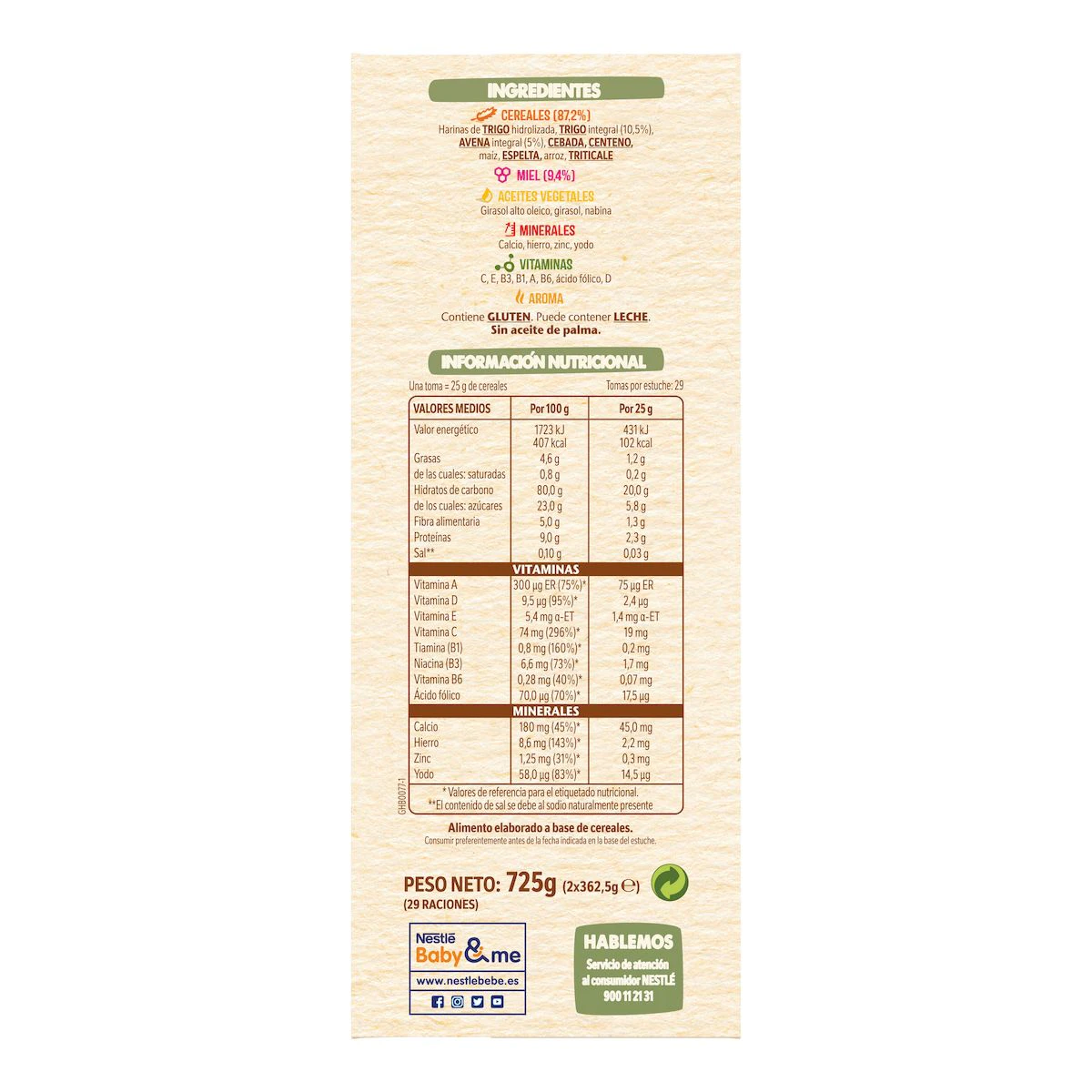 Papilla 8 Cereales Con Miel Nestlé 725Gr