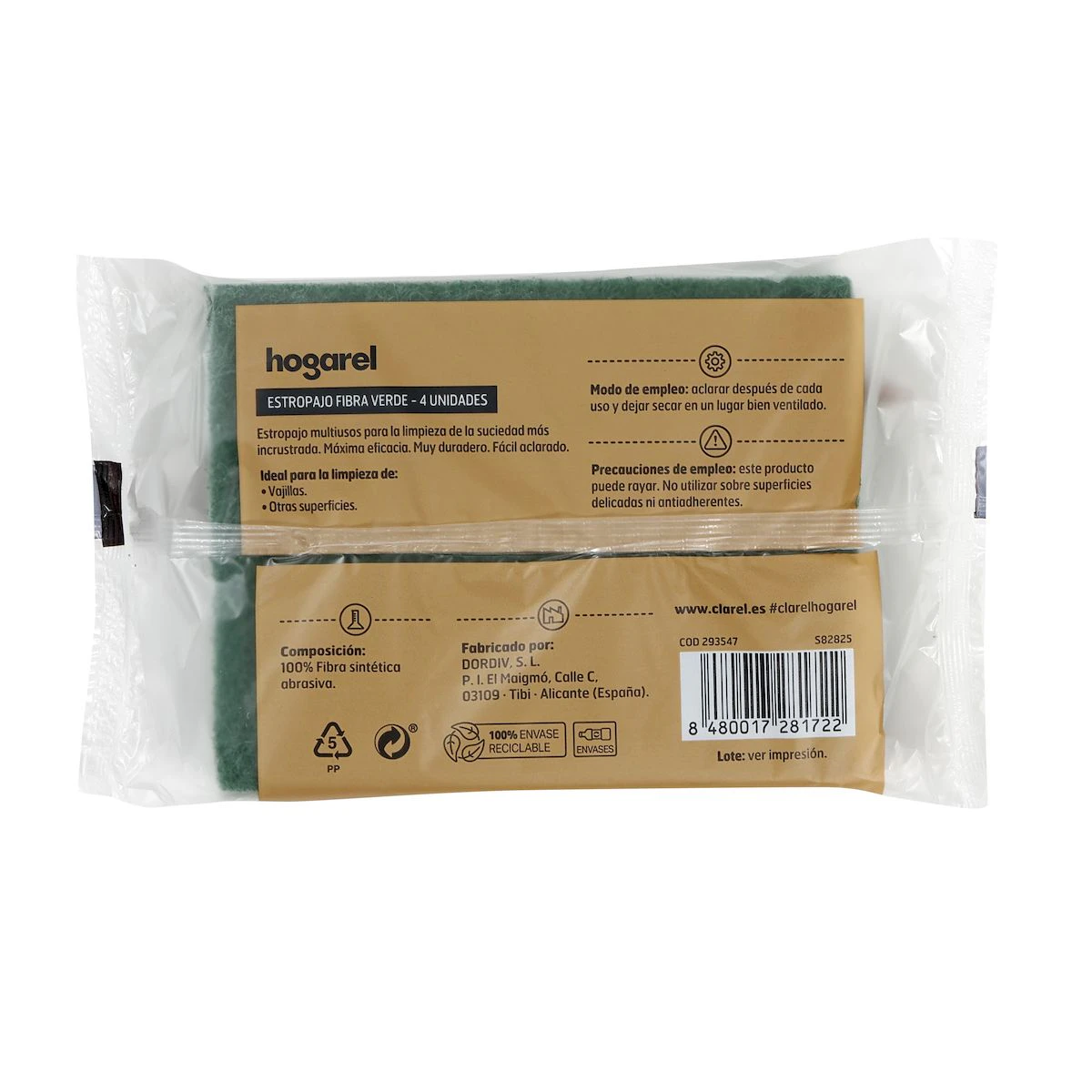 Estropajo Fibra Verde Hogarel 4 Uds