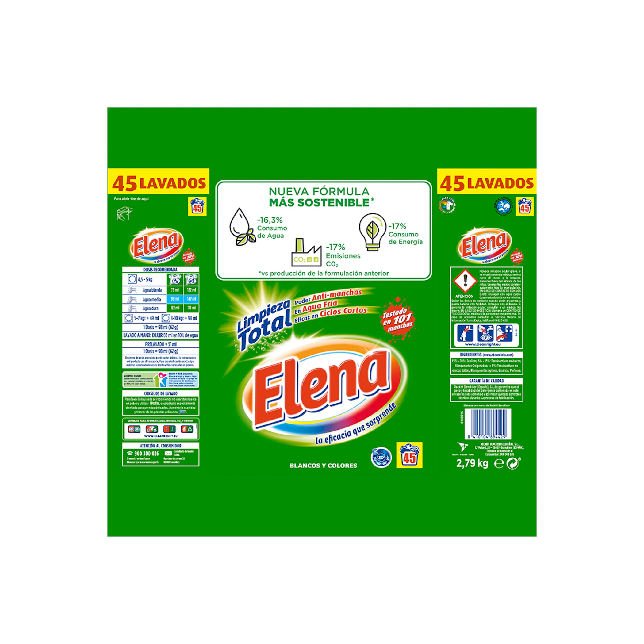 Detergente Em Pó Limpeza Total Elena 45 Lv