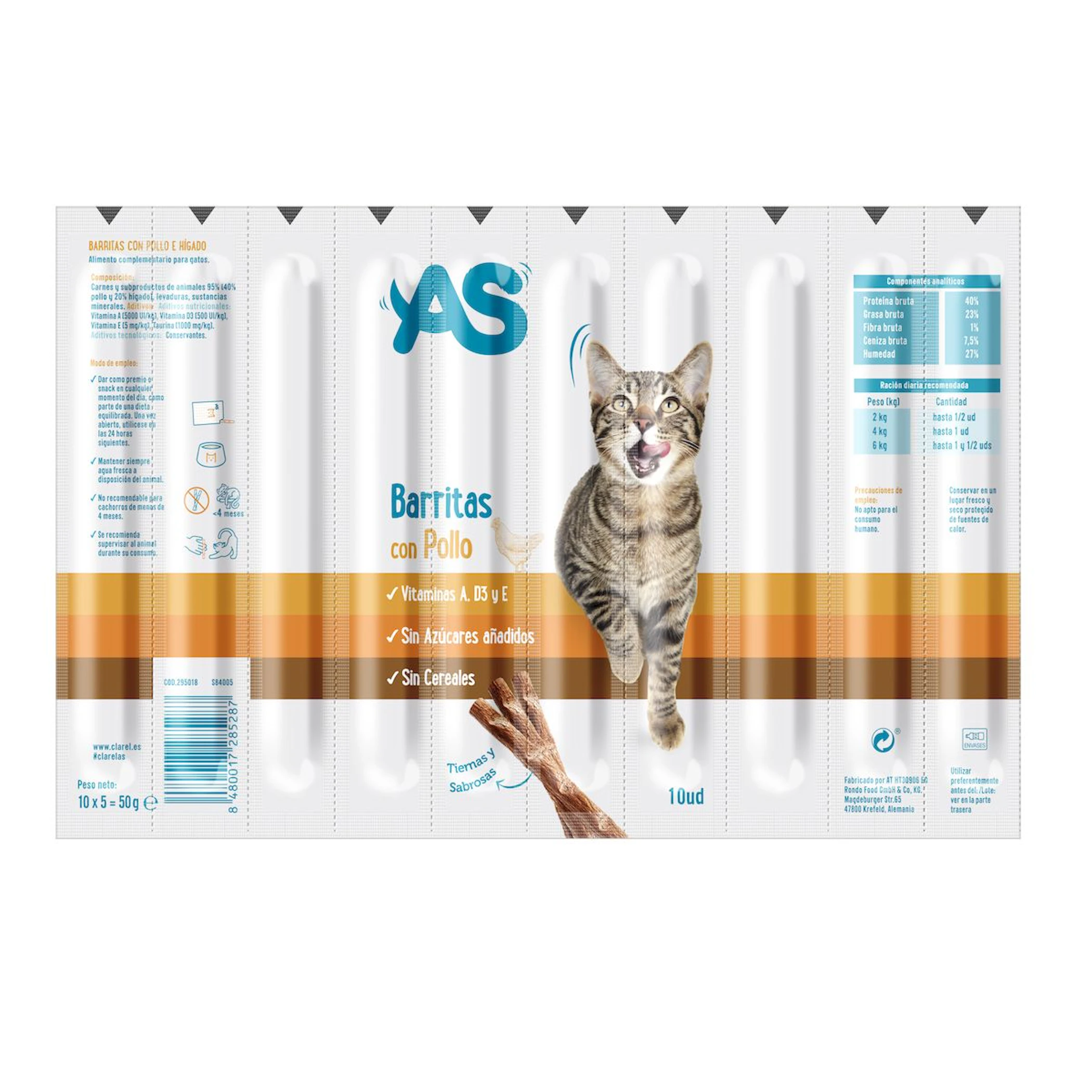 Snack Gatos Barritas Pollo AS 10Uds 0