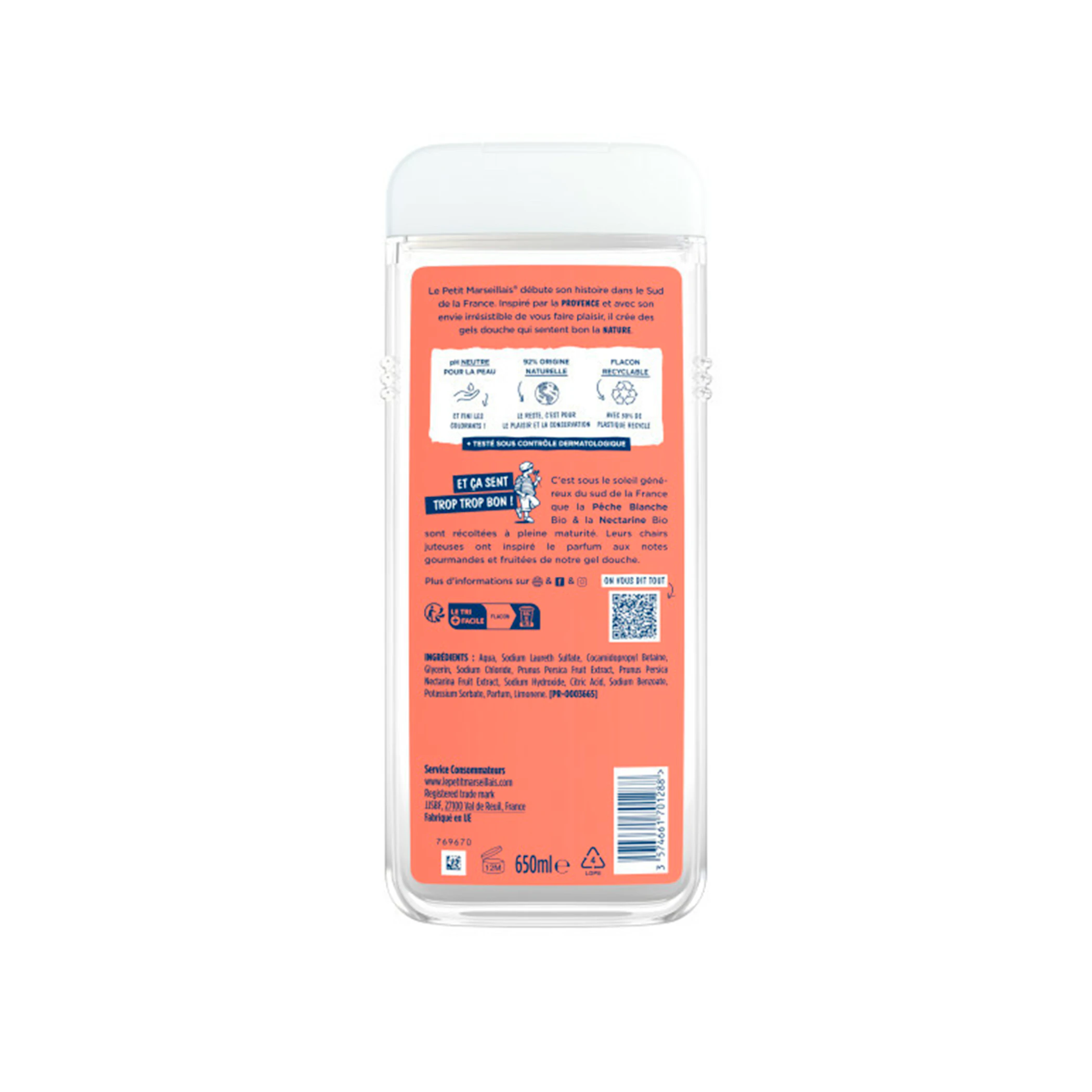 Gel de Duche Pêssego Branco e Nectarina Le Petit Marseillais 650Ml