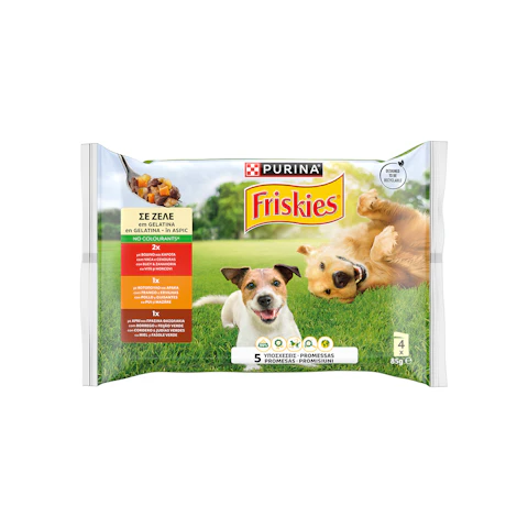 Bocaditos gelatina para perro FRISKIES, pack 4x85 g