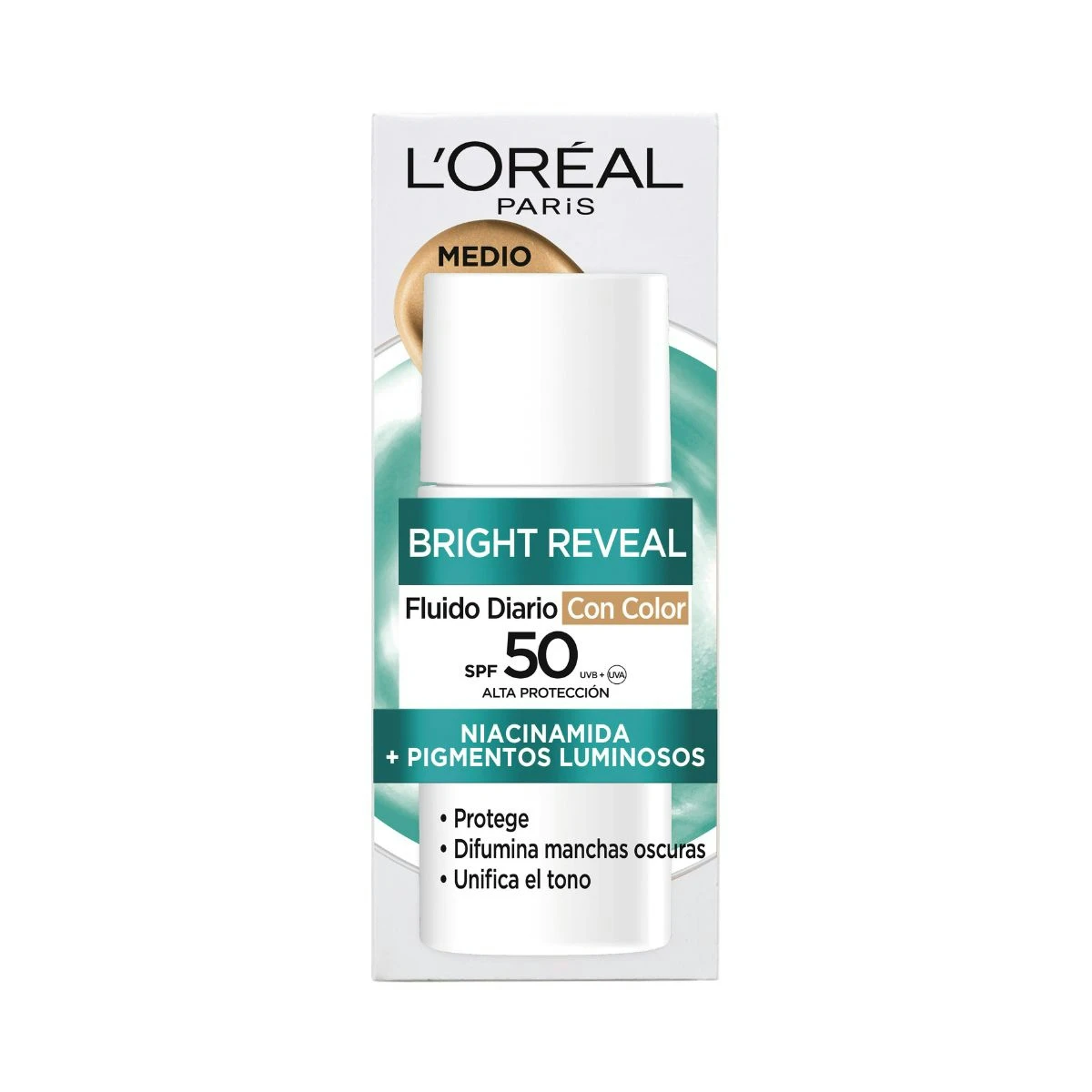 Fluido Facial Con Color Bright Reveal SPF 50 L’Oréal Paris Tono Medio Fluido Facial Con Color Bright Reveal SPF 50 L’Oréal Paris Tono Medio 0