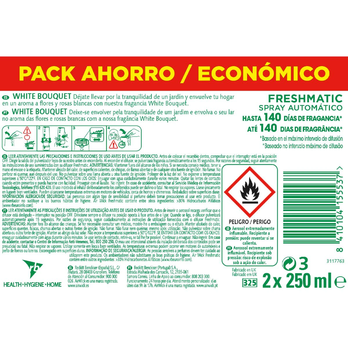 Recarga Ambientador Automático Flores Brancas Air Wick 2 Unid.