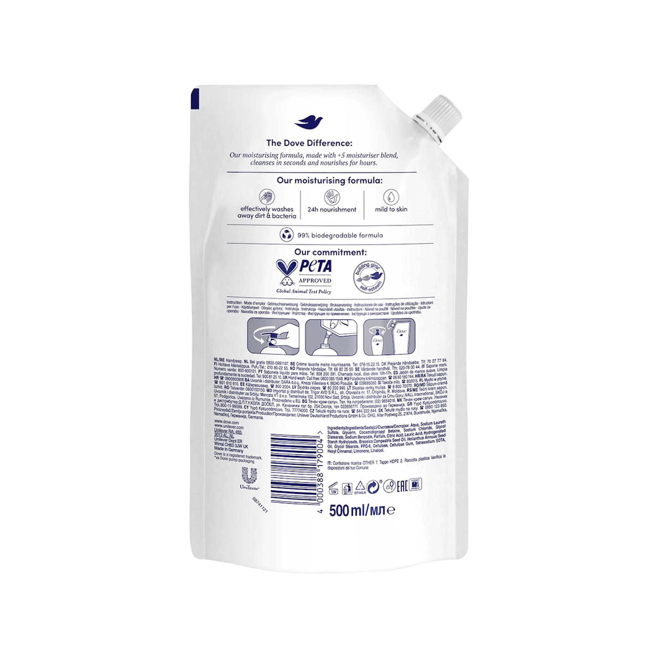 Jabón Líquido De Manos Recarga Dove 500Ml