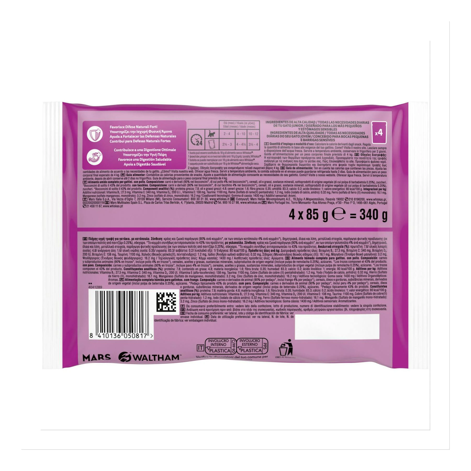Alimento Húmedo Gatos Junior Aves Whiskas 4x85Gr