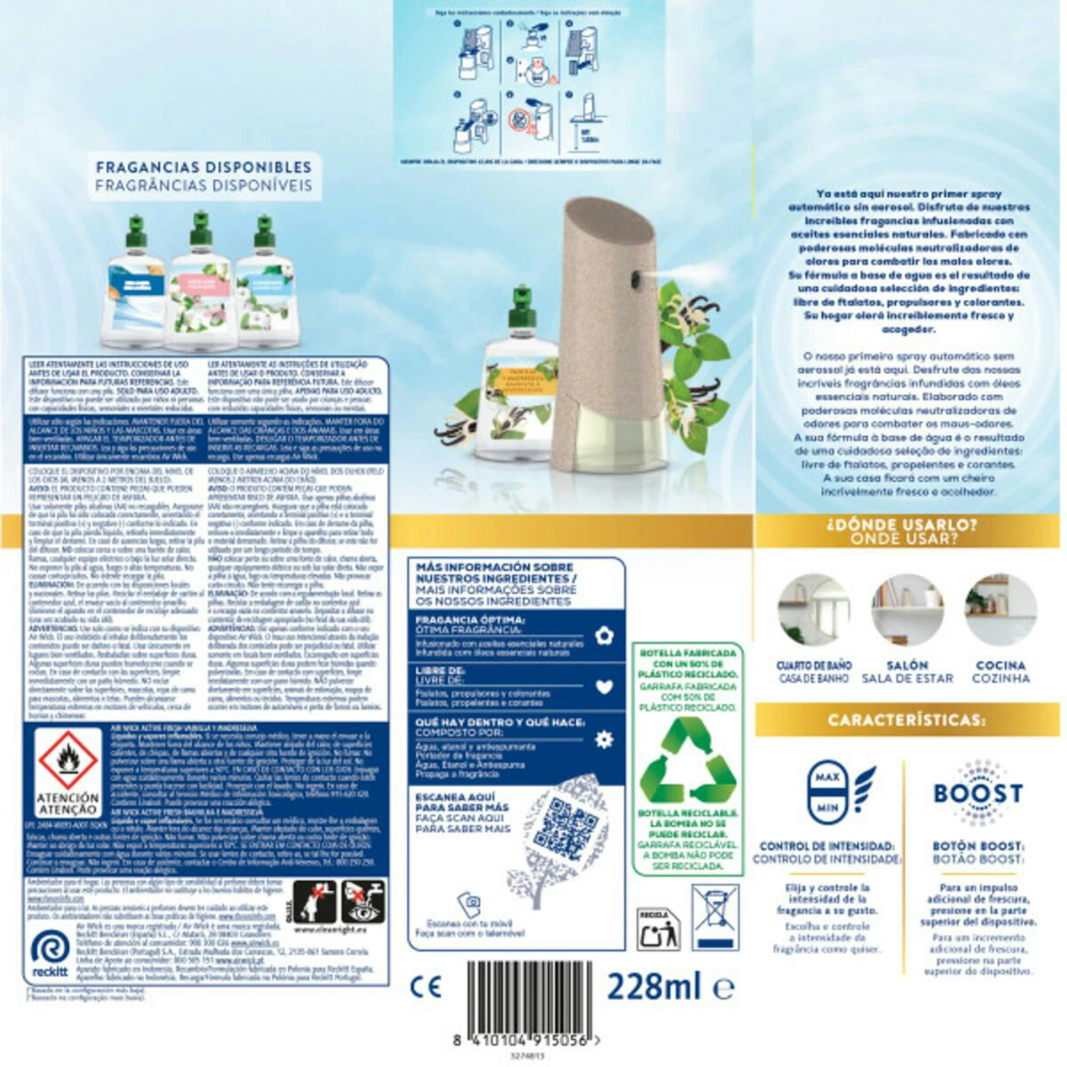 Ambientador Automático Active Fresh + Recambio Vainilla Air Wick