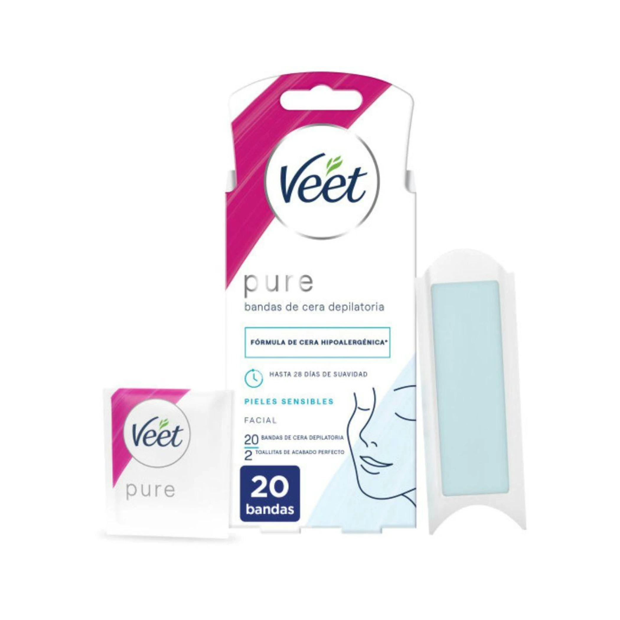 Bandas De Cera Pure Facial Piel Sensible Veet 20 Uds 0