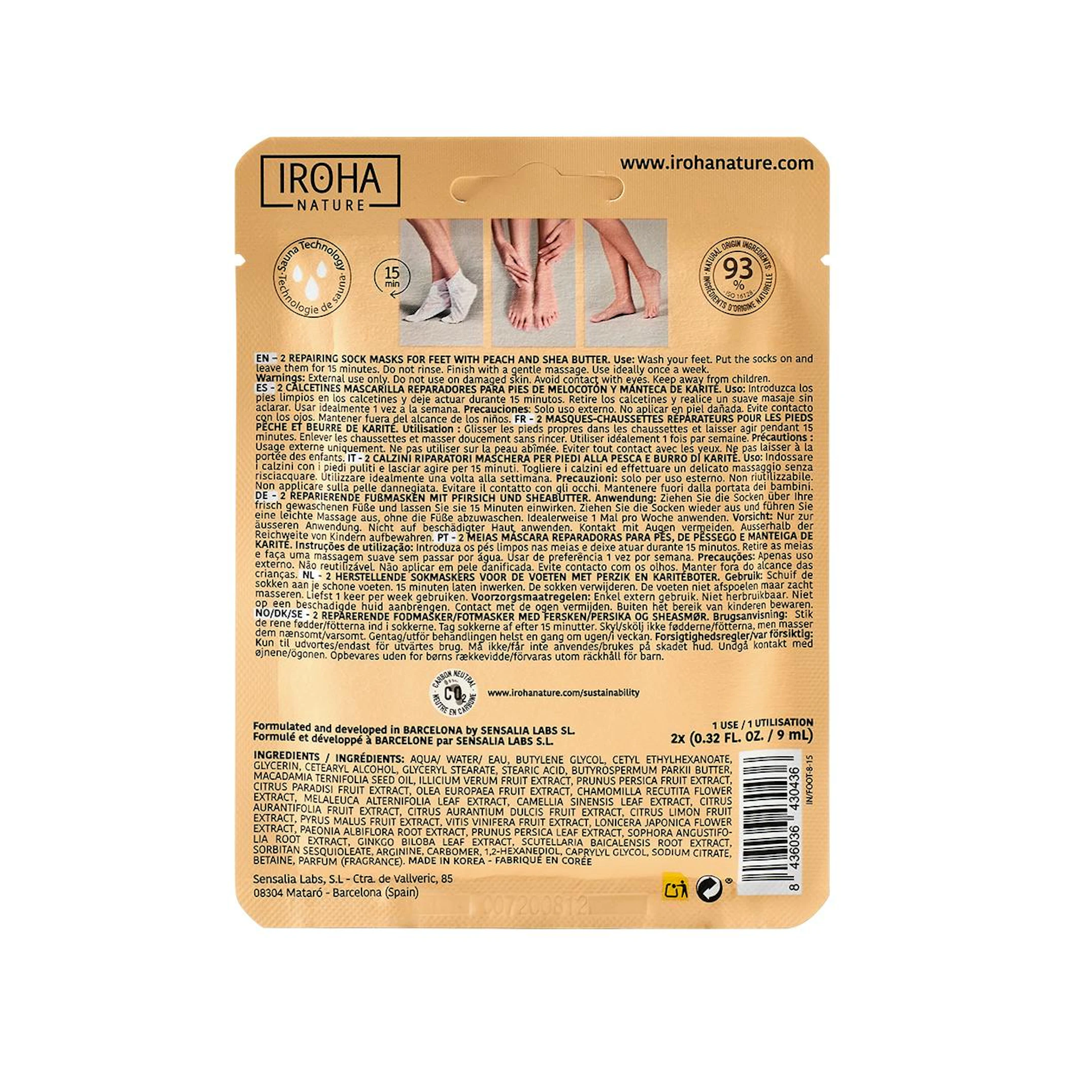 Mascarilla De Pies Reparadora Melocotón Iroha Nature