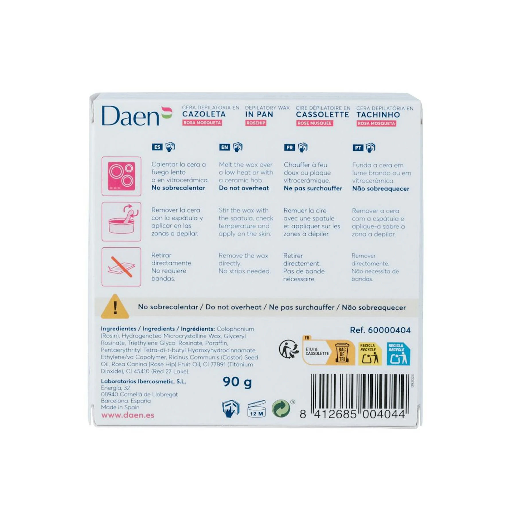 Cera Depilatoria En Cazoleta Rosa Mosqueta Daen 90 Gr