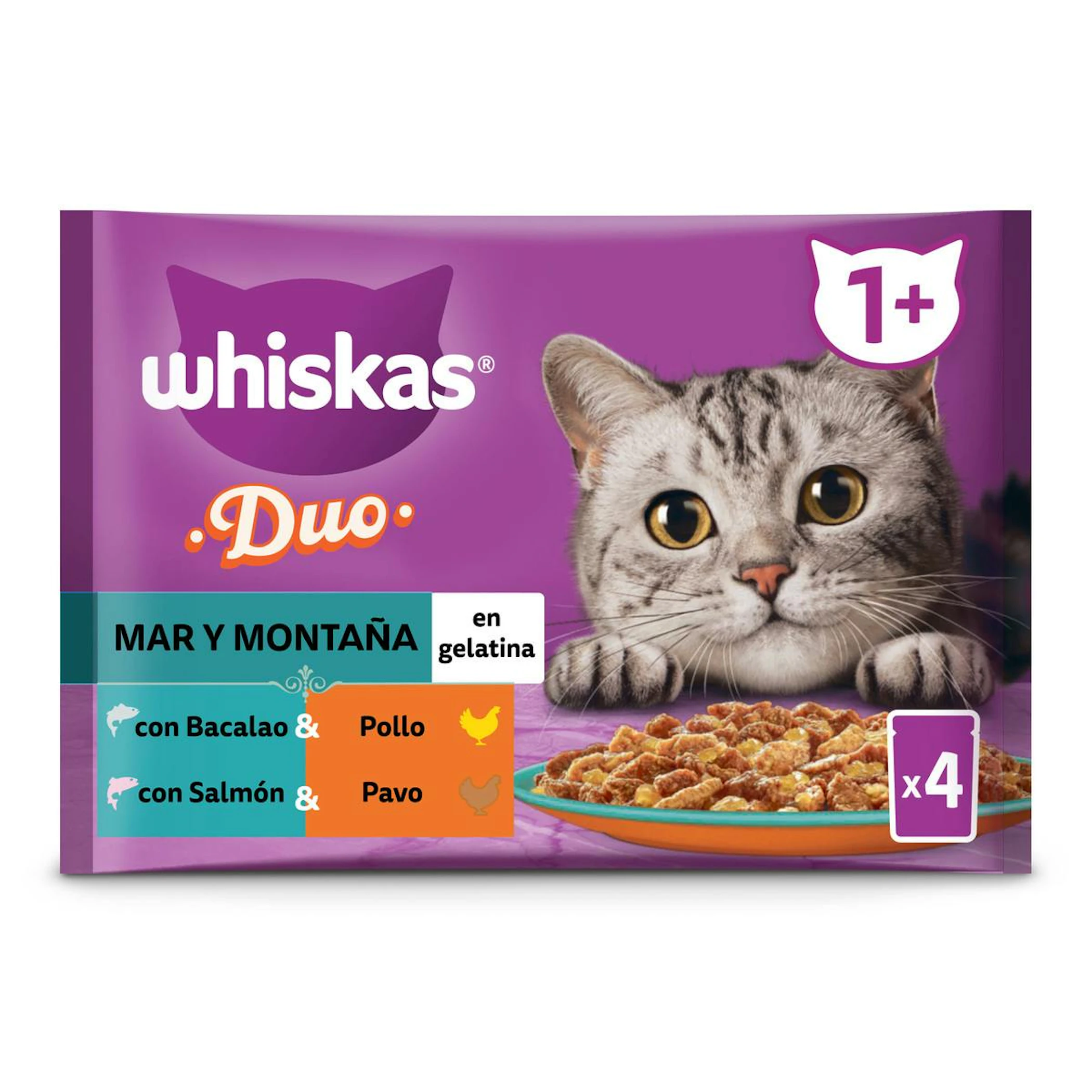 Comida Húmeda Gatos Duo Mar y Montaña Whiskas Pack 4x85G 0