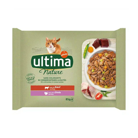 Alimento Para Gatos Con Buey Y Pavo Natura Ultima Pack 4X85 Gr