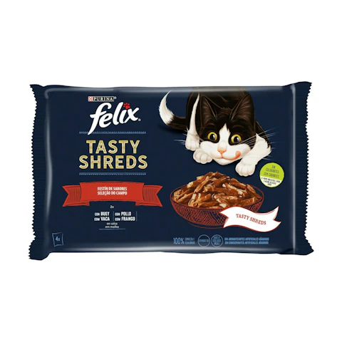 Comida Húmeda Gatos Tasty Shreds carne 4 x 80 Gr