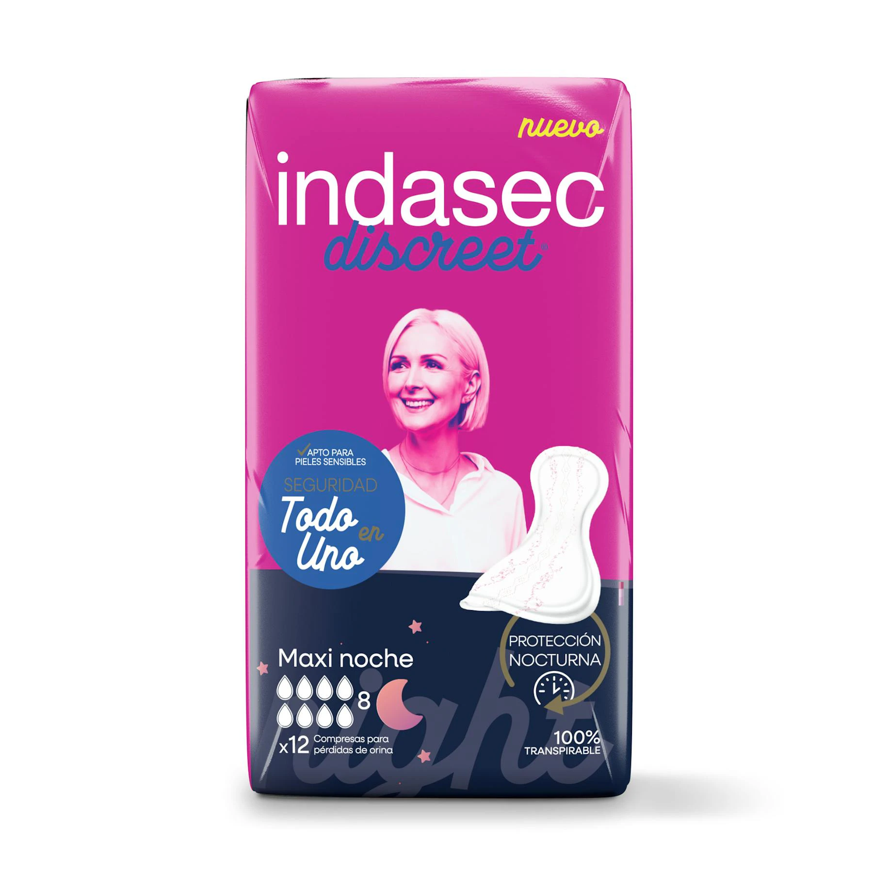 Compresa Incontinencia Discreet Maxi Noche Indasec 12 Uds