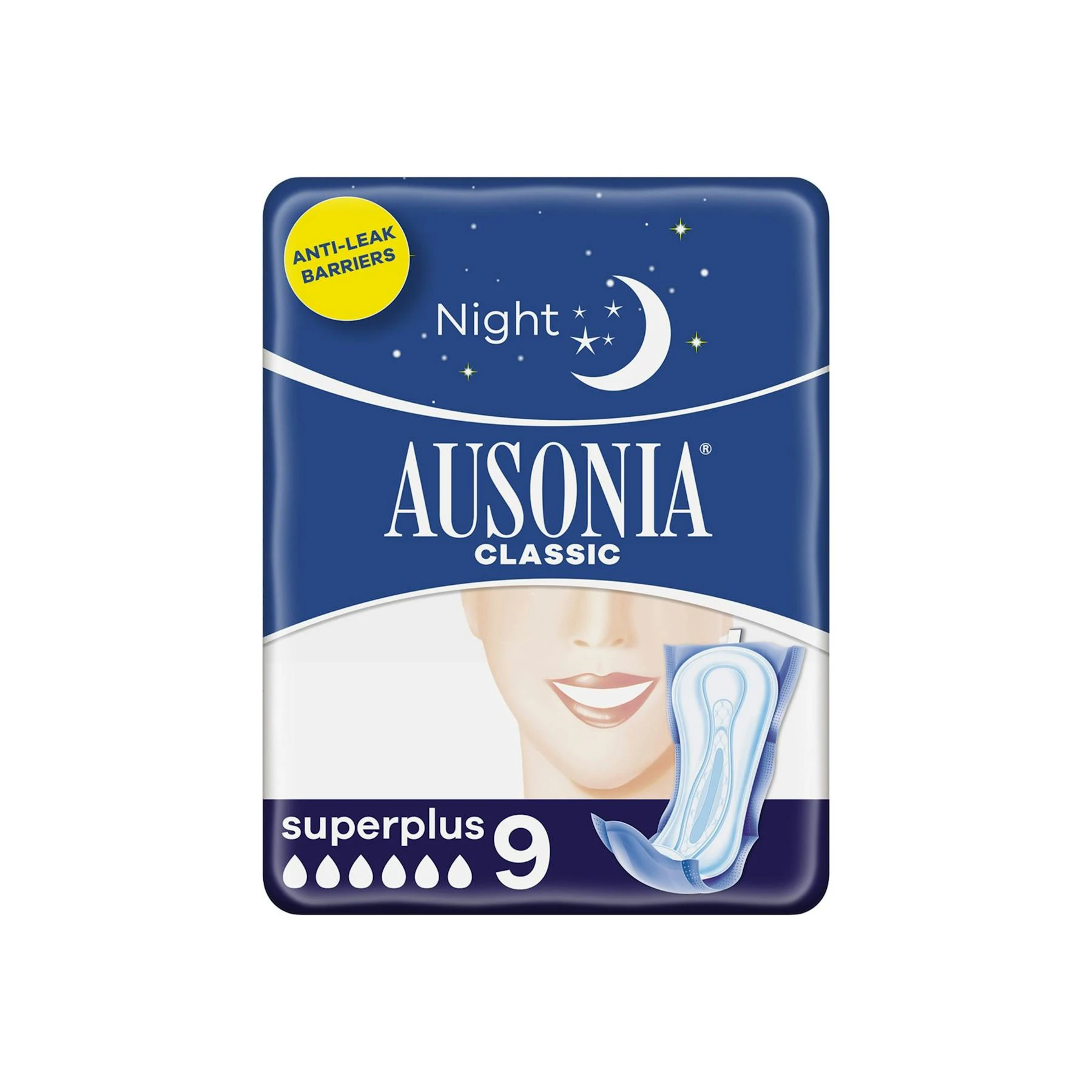 Pensos Higiénicos Sem Abas Classic Noite Super Plus Ausonia 9 unid. 0