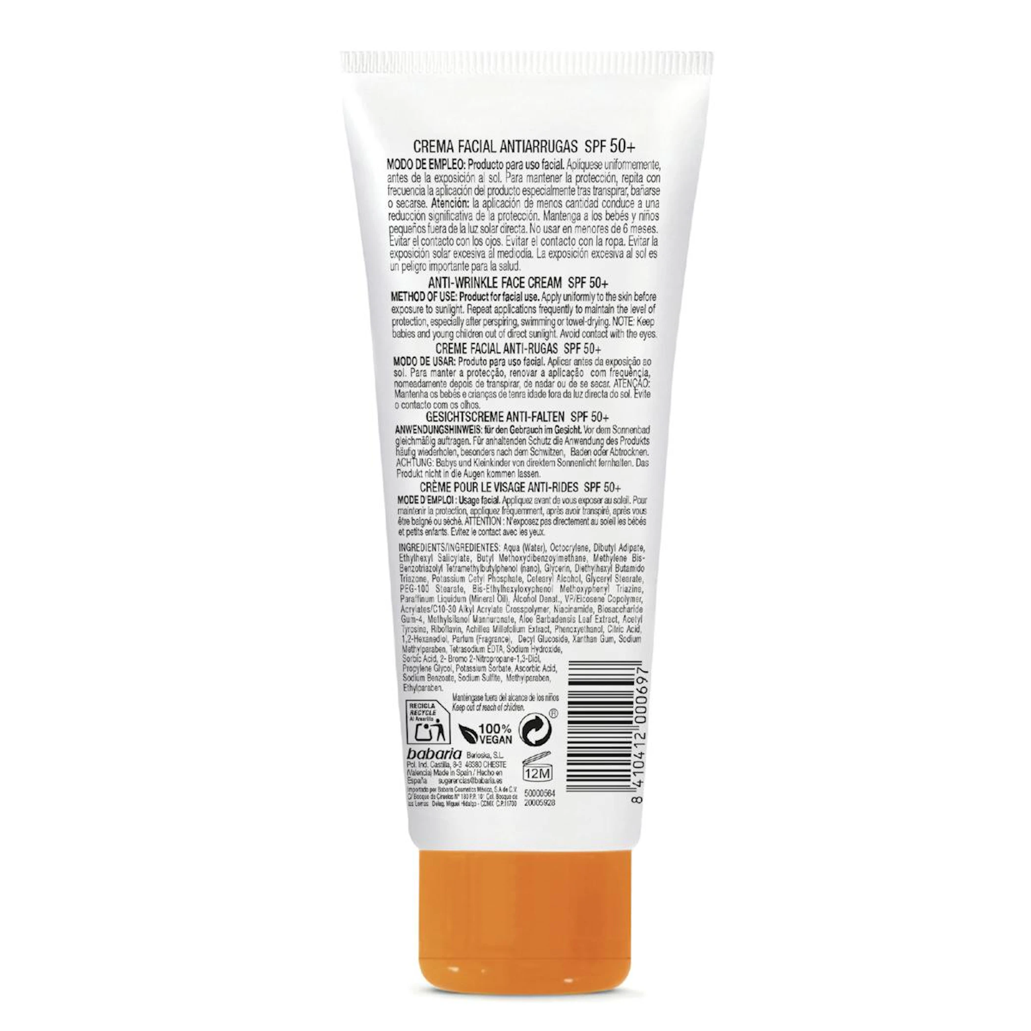 Creme Solar Antirrugas Aloé SPF 50+ Babaria 75Ml