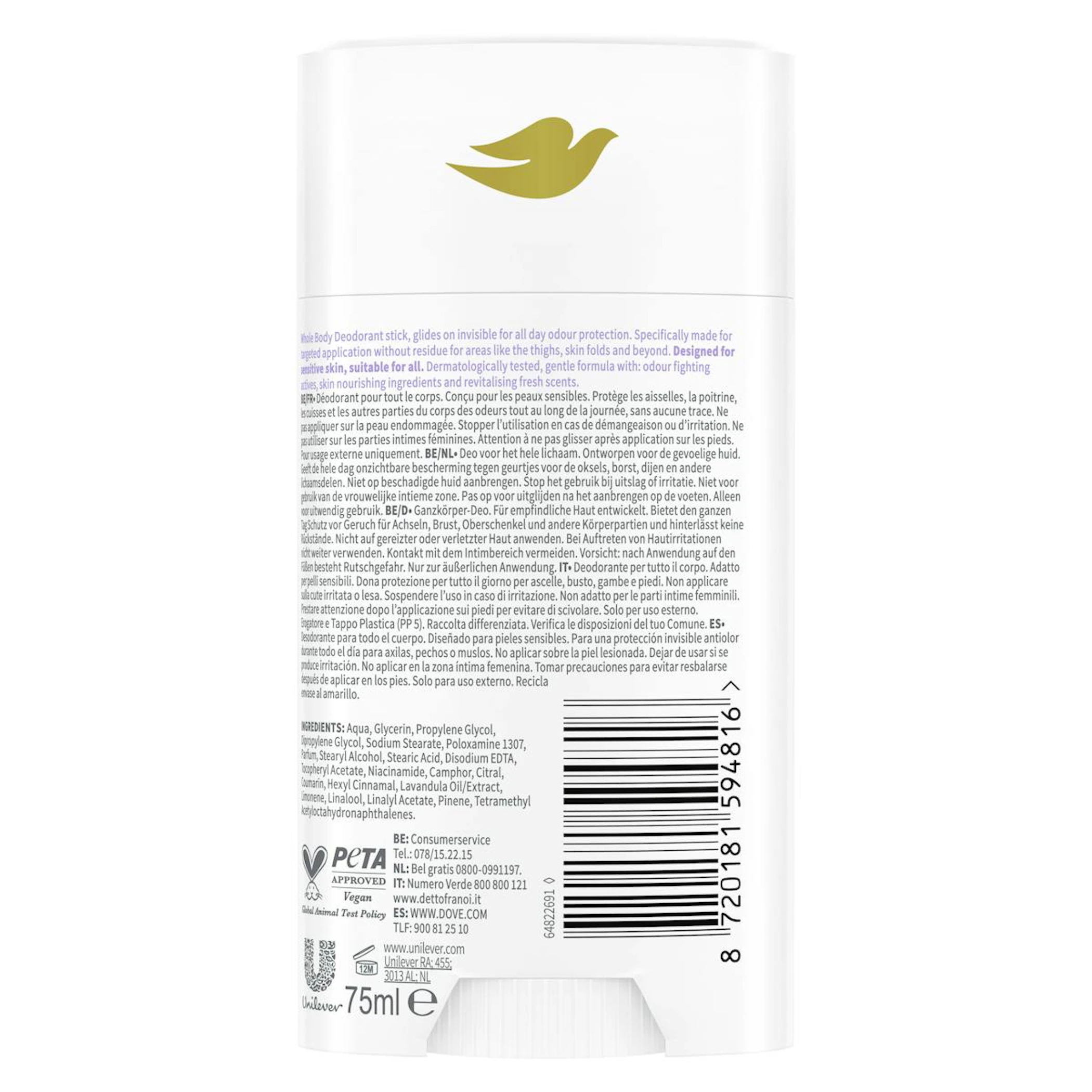 Desodorante Corporal En Stick Whole Body Deo Lavanda Dove 75Ml