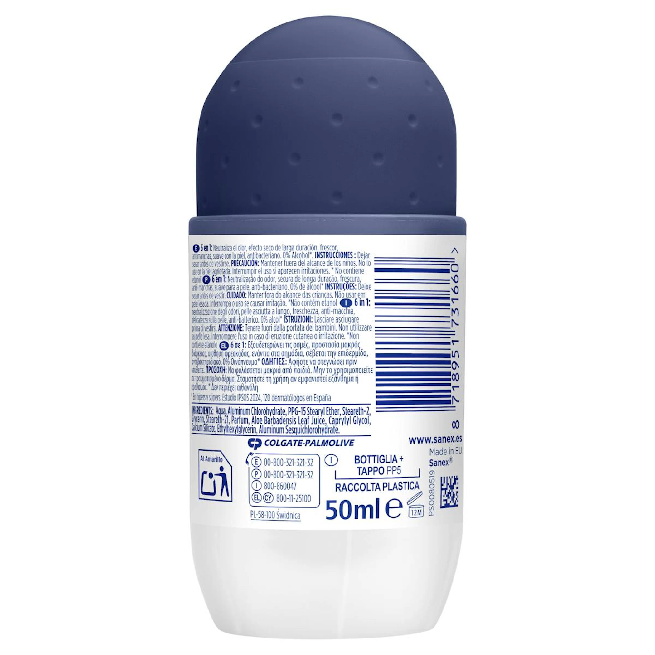 Desodorante Roll-On Active Control 72H Sanex Men 50Ml