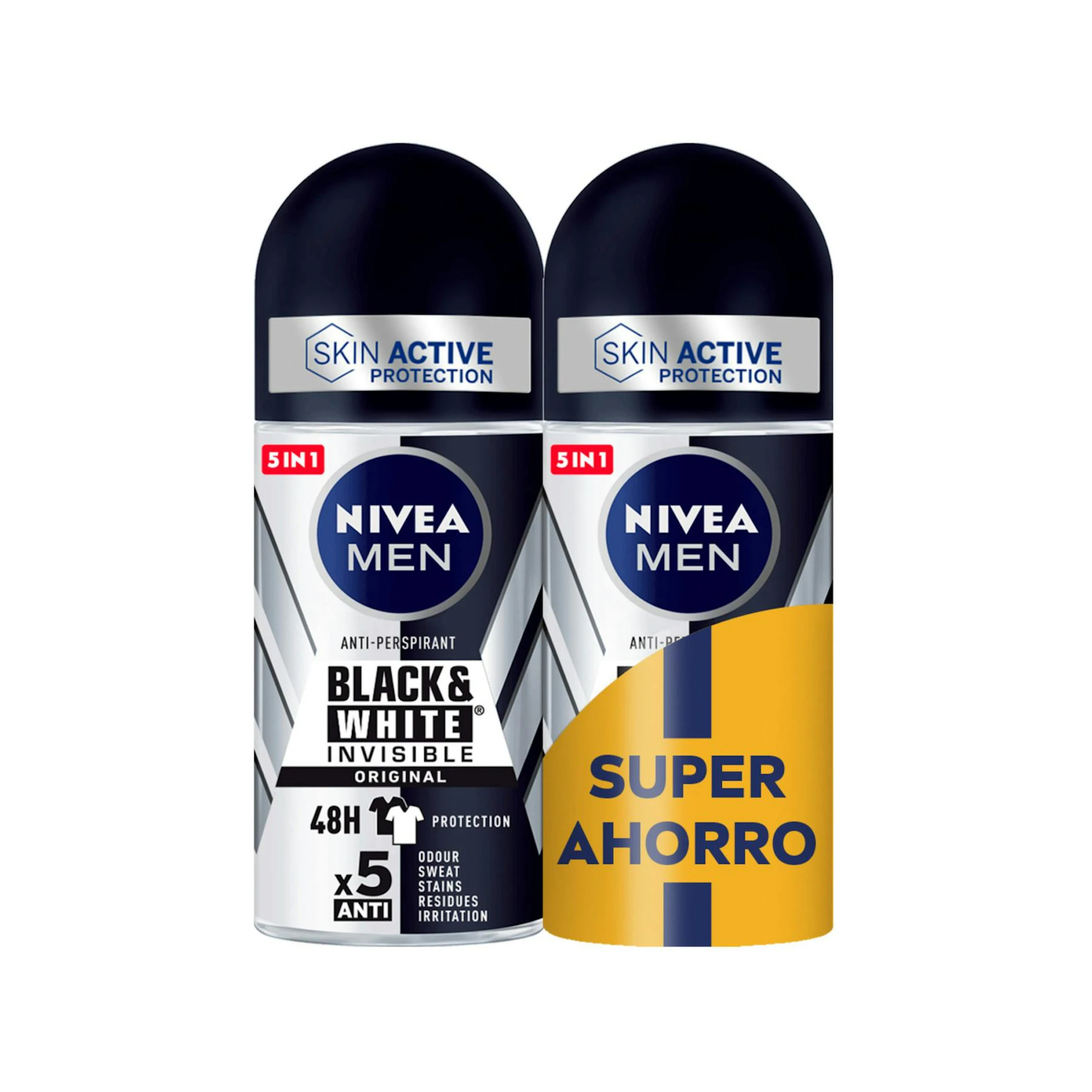 Desodorante Roll-On Black & White Original Nivea Men 2x50Ml 0