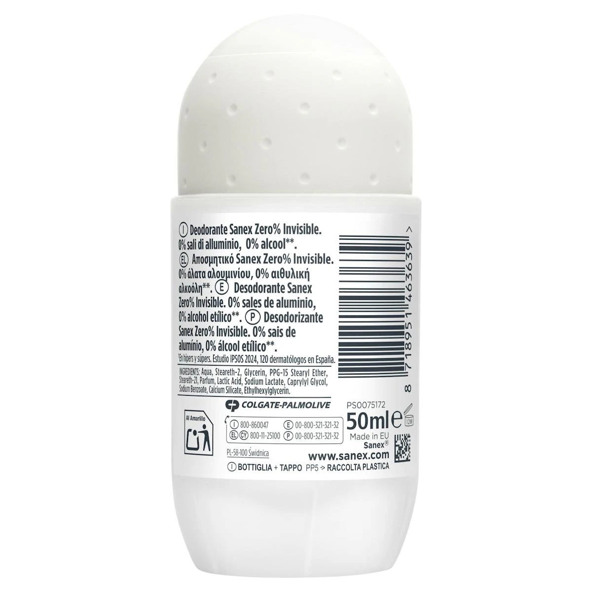 Desodorante Roll-On Zero% Invisible Sanex 50Ml