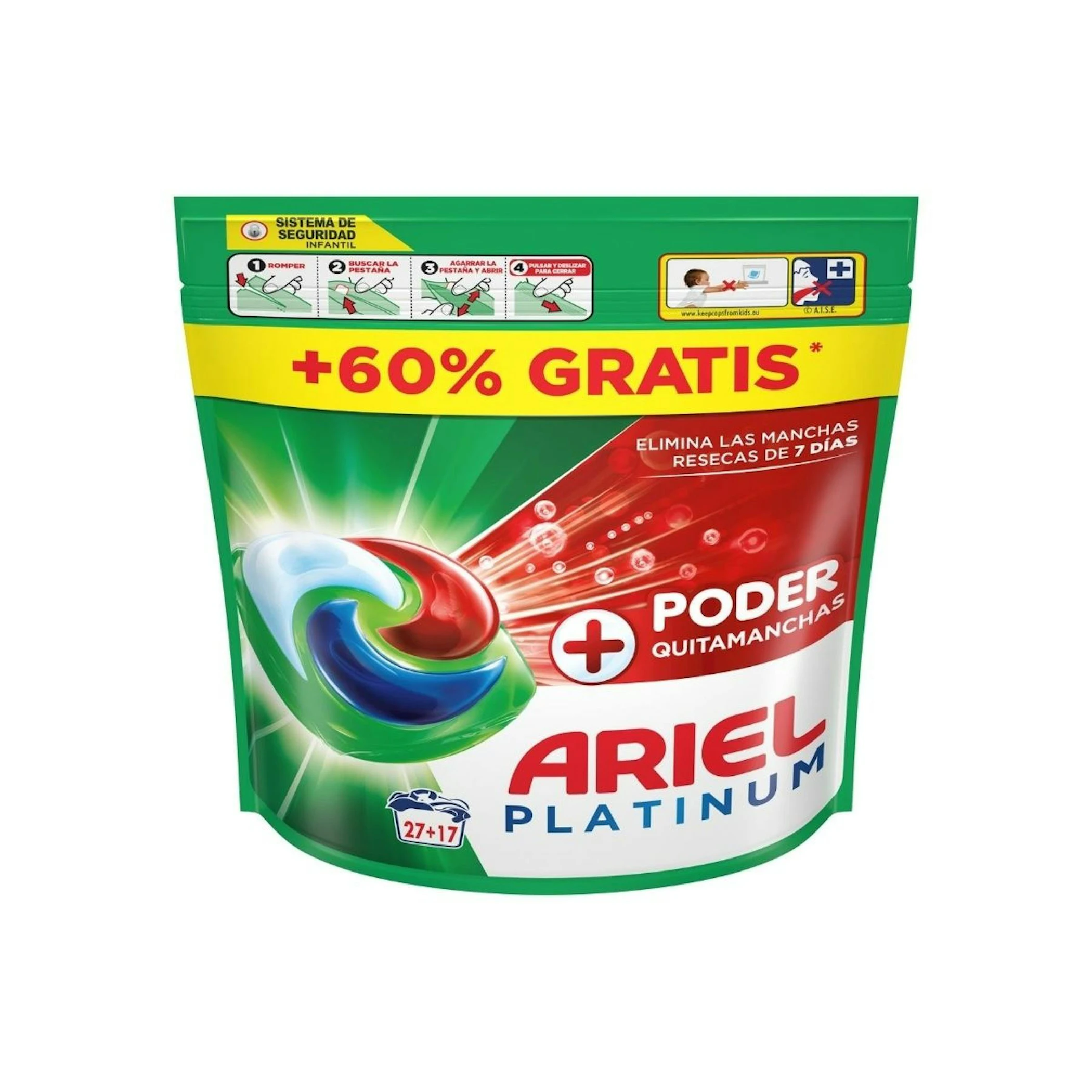 Detergente En Cápsulas +Poder Quitamanchas Ariel 27+17 Lv