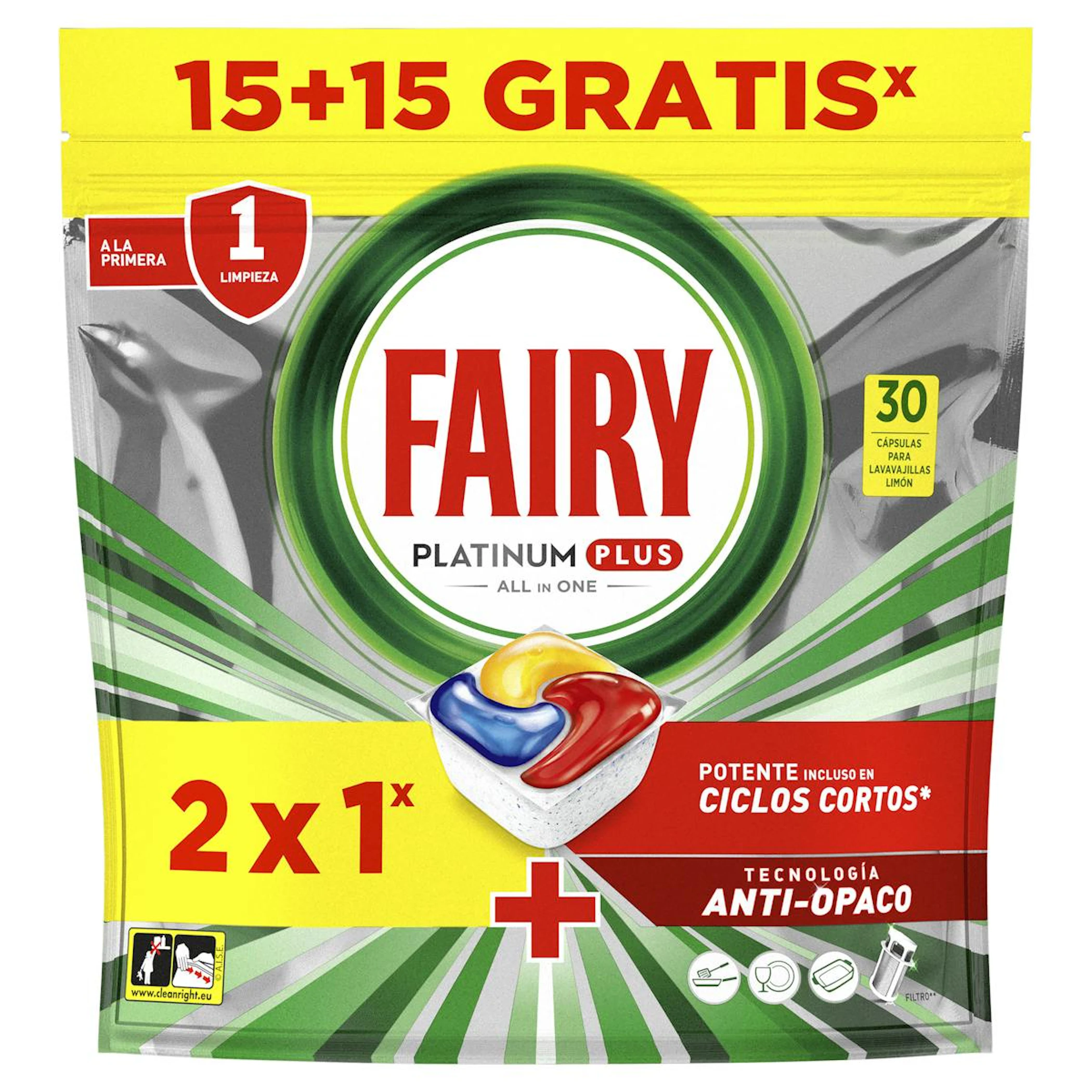 Lavavajillas En Cápsulas Todo En Uno Fairy Platinum Plus 15+15 Uds 0
