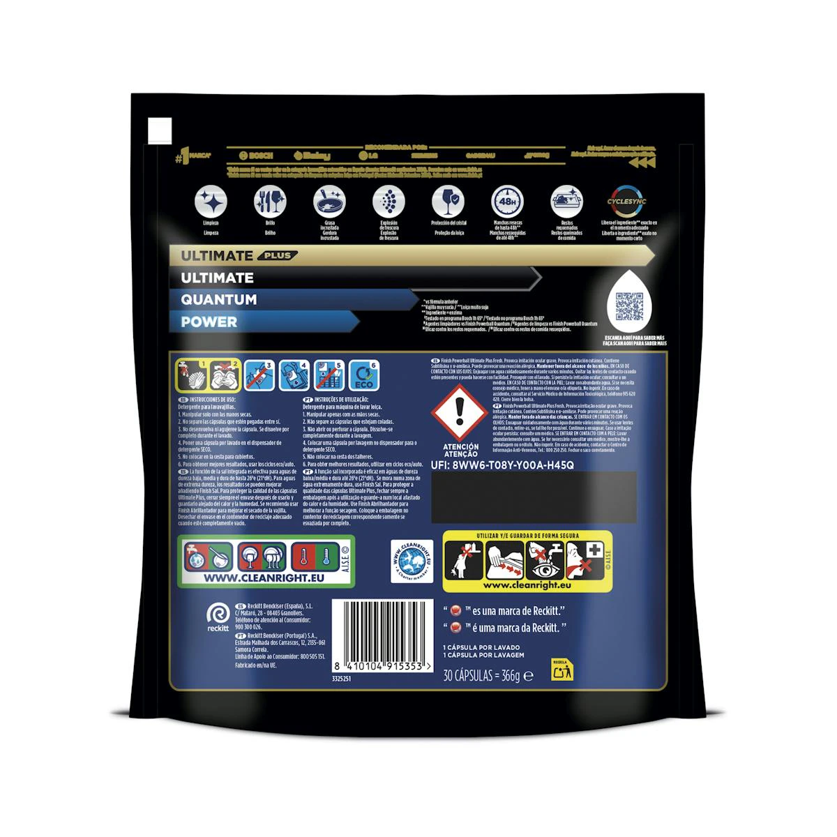Pastilhas Para Máquina De Lavar Loiça Ultimate Plus Finish 15+15 Unid.