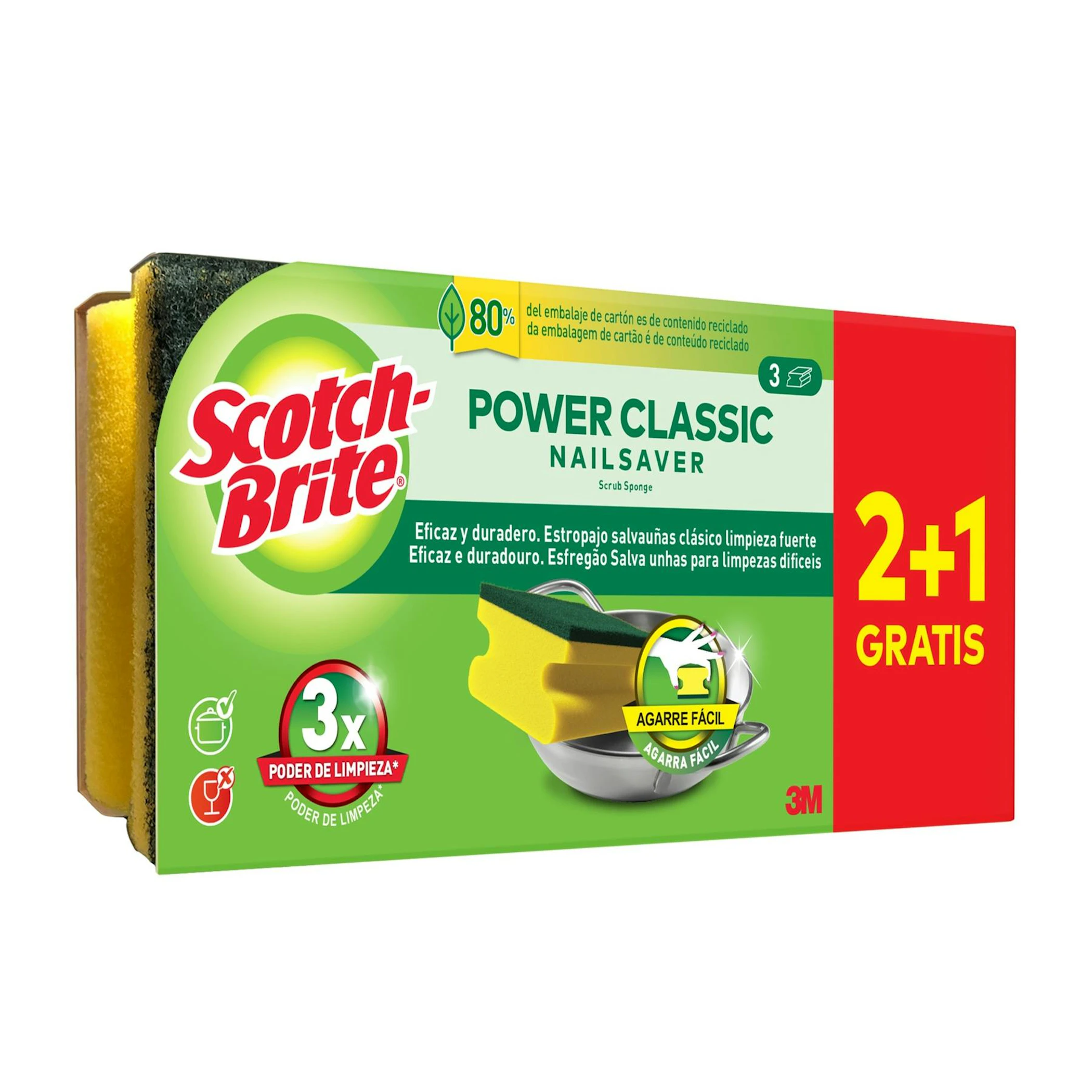 Esfregão Salva-unhas Power Classic Scotch-Brite 2+1 unid.