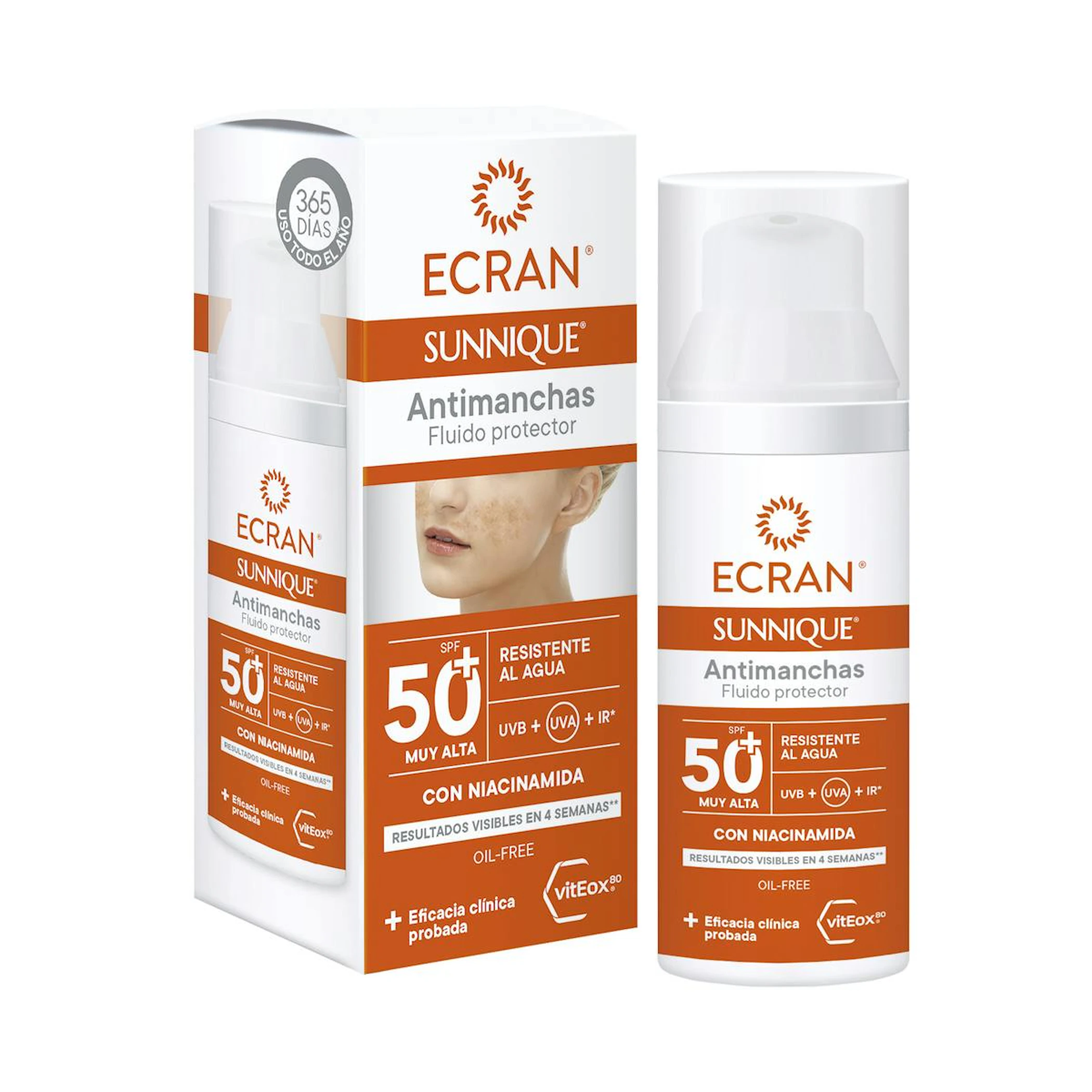 Fluido Solar Facial Antimanchas SPF 50+ Ecran Sunnique 50Ml 0